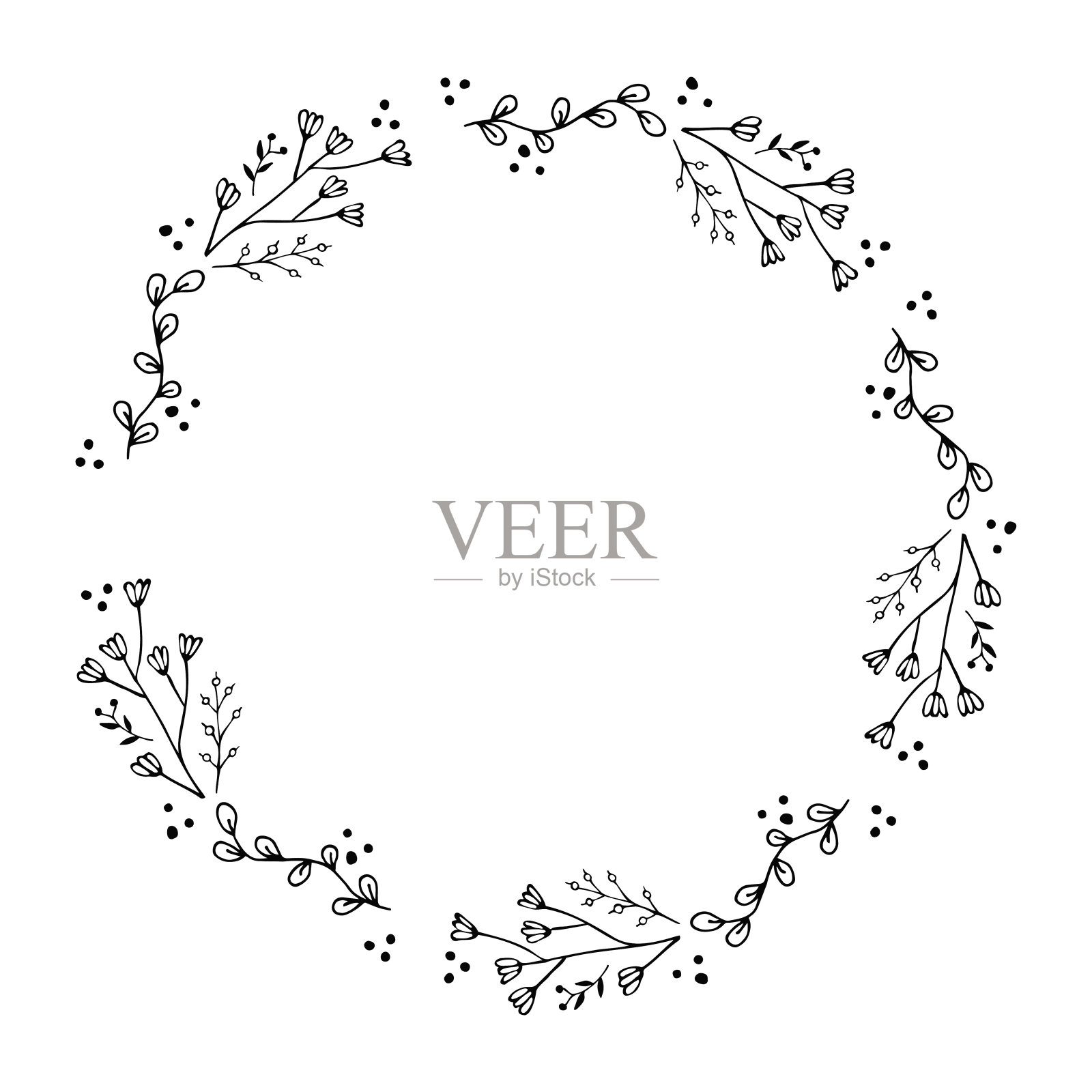 花的框架。可爱的手绘图形花卉和草本元素。涂鸦矢量插图为婚礼设计，标志和贺卡。插画图片素材