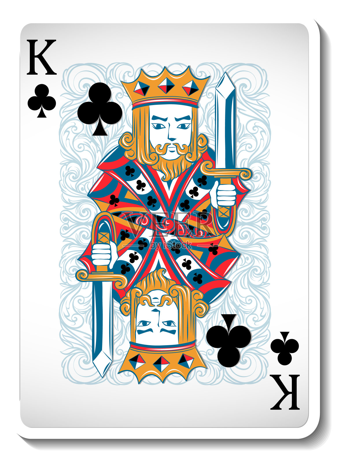 梅花王扑克牌孤立插画图片素材