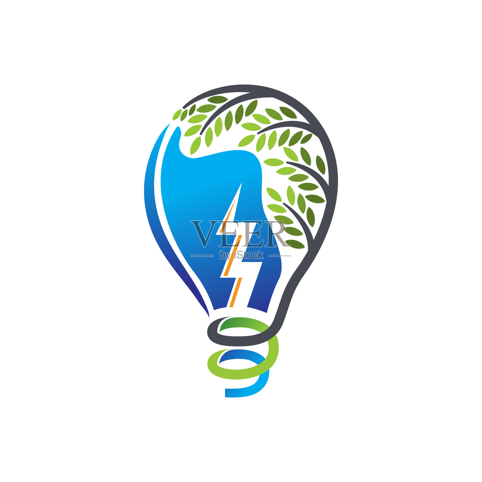 灯泡生命与树标志生命能量。电气。插画图片素材