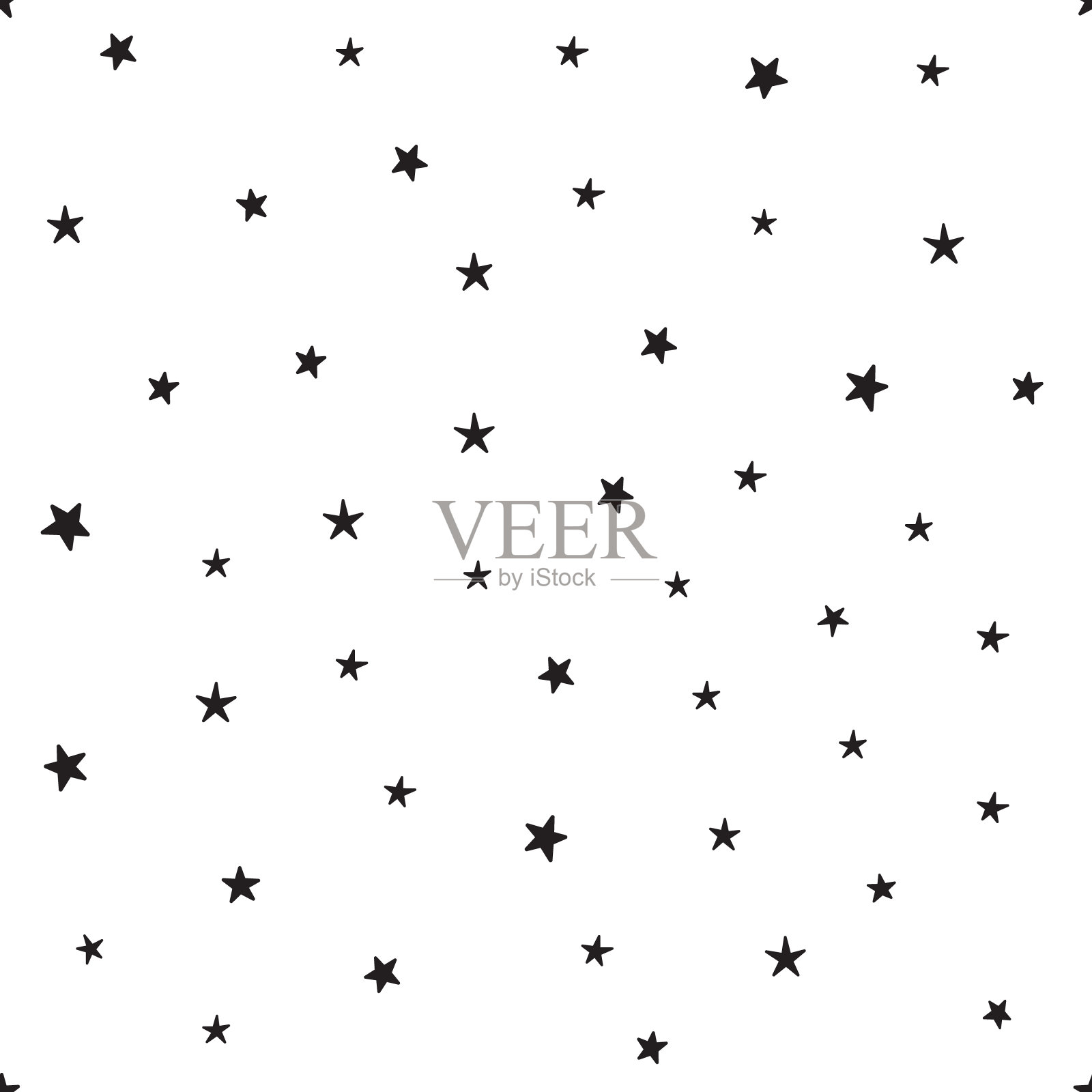 明星涂鸦图案。无缝的背景与星星。手绘插图。插画图片素材