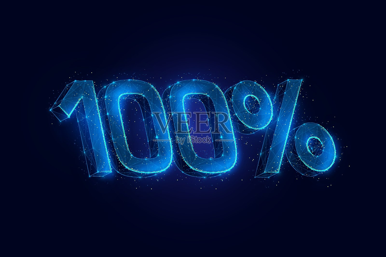 百分之百的进步数字线框由连接的点。完成蓝色背景下的低多边形矢量图。插画图片素材