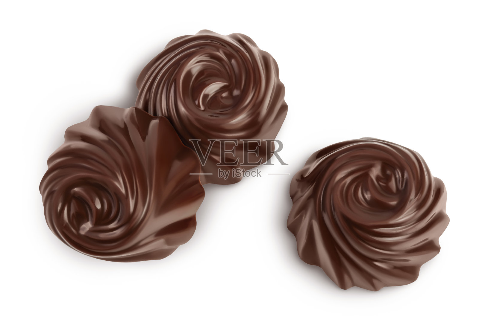 巧克力糖果孤立的白色背景与剪影路径和全景深。前视图。平的。照片摄影图片