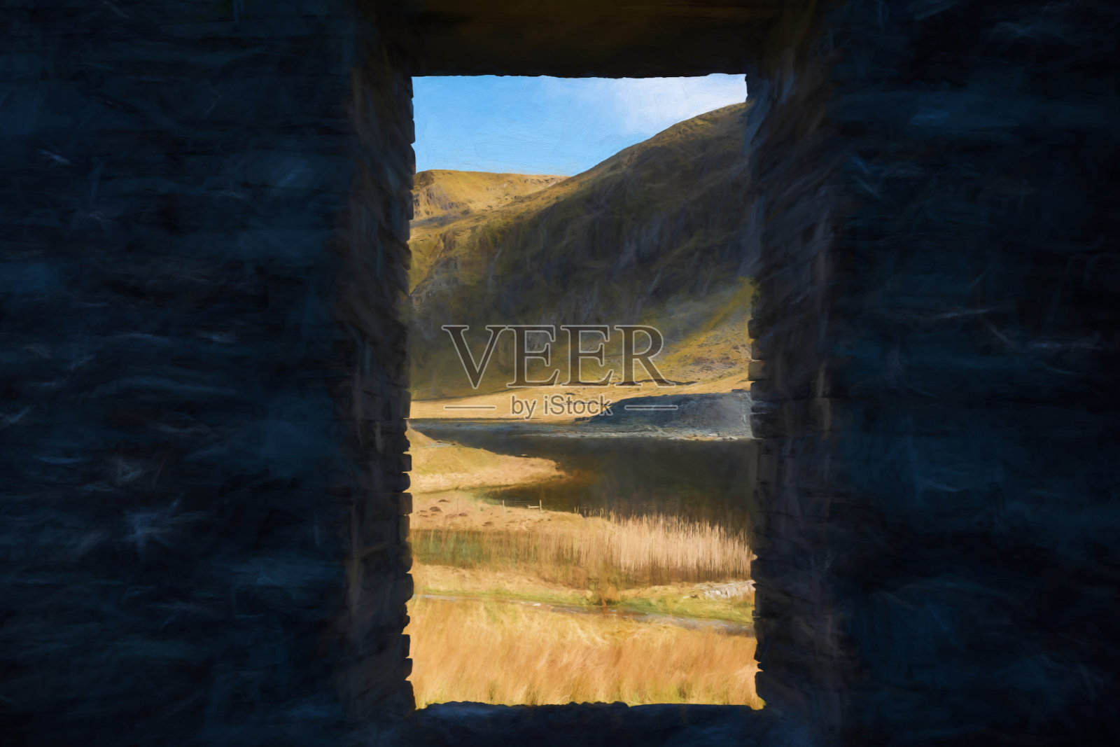 在Blaenau Ffestiniog的Cwmorthin石板采石场的数字绘画插画图片素材