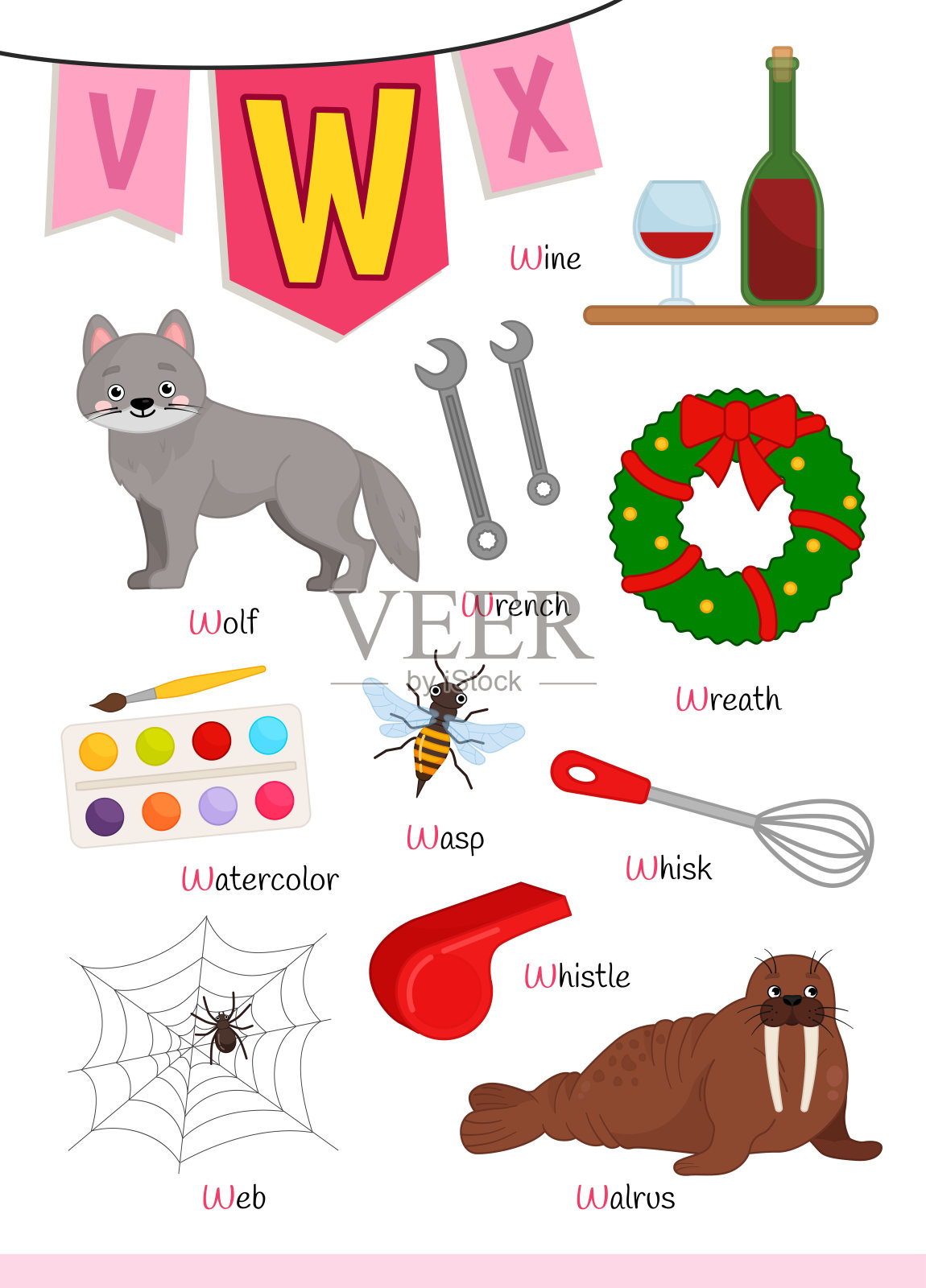 英文字母与卡通可爱的儿童插图。设计元素图片