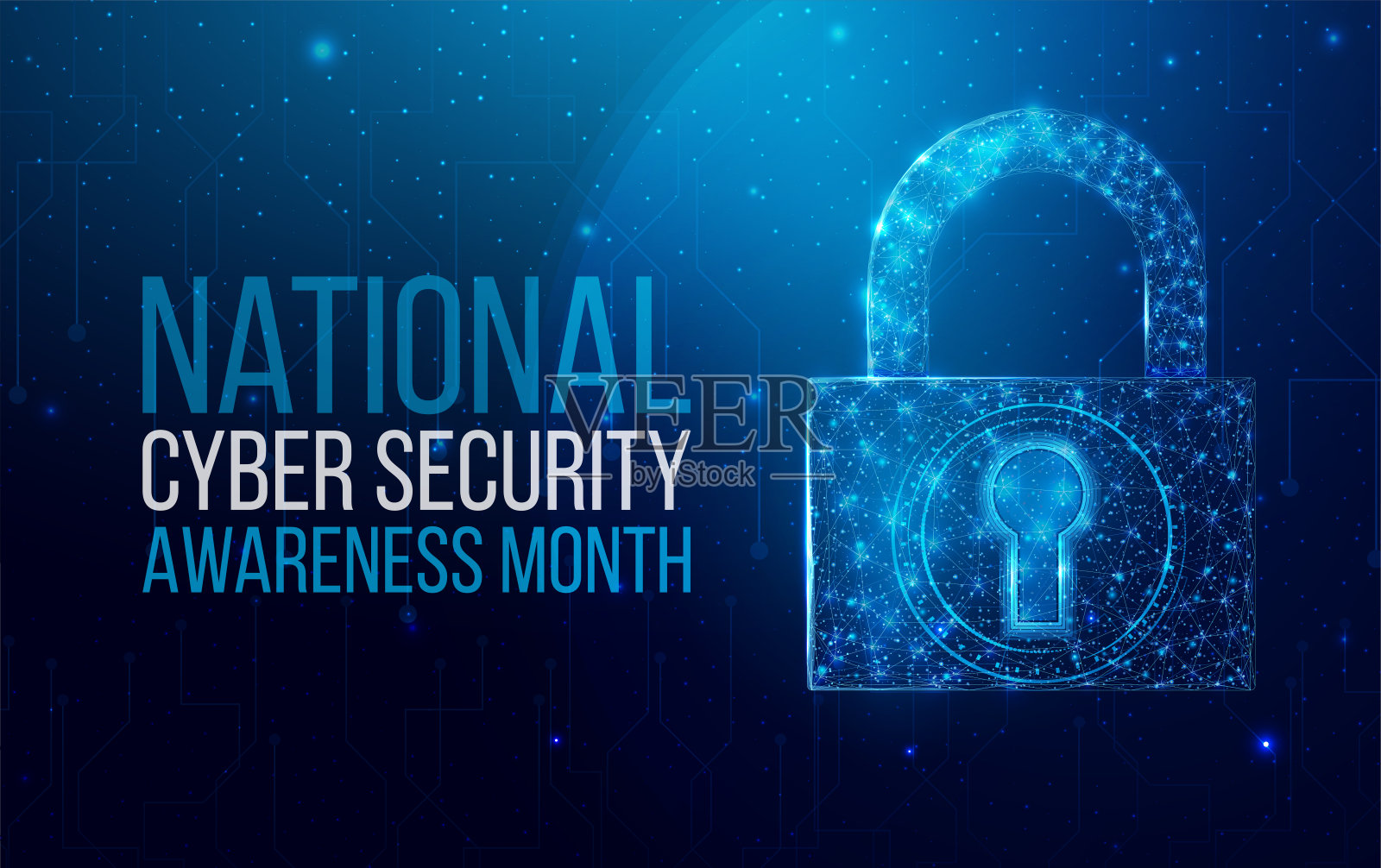 全国网络安全宣传月。线框多边形挂锁与全球地图。网络安全，世界保护理念与发光低聚锁。未来主义抽象矢量插图。插画图片素材