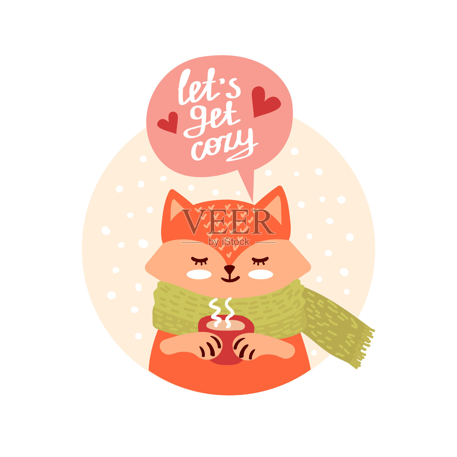 带杯子的可爱狐狸插画图片素材