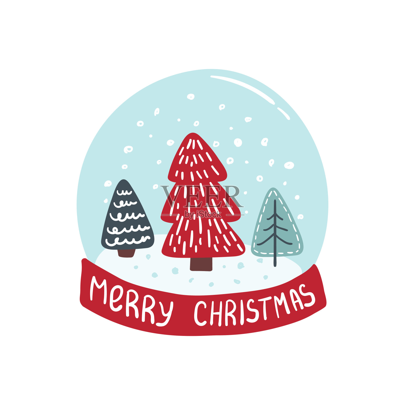 圣诞贺卡与圣诞树插画图片素材