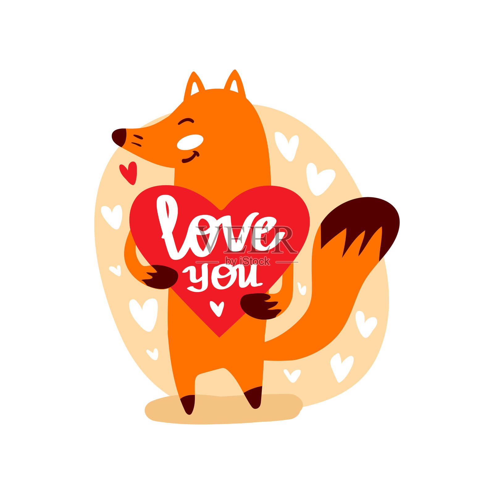 卡通可爱的狐狸与心设计元素图片