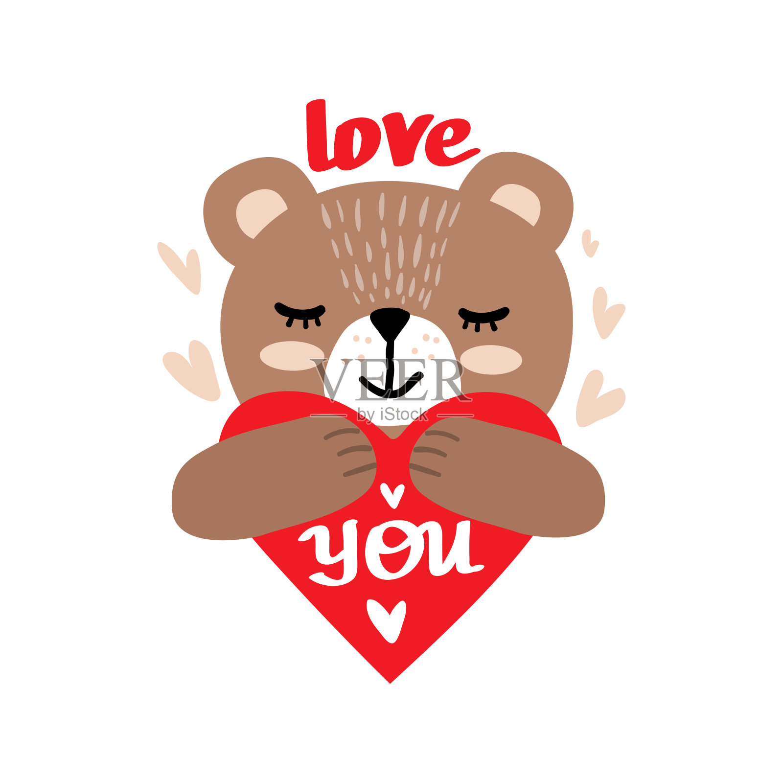 抱着可爱的小泰迪熊的心插画图片素材