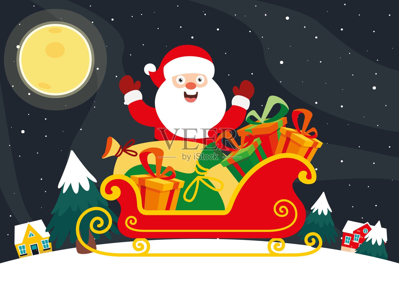 圣诞老人骑着雪橇插画图片素材
