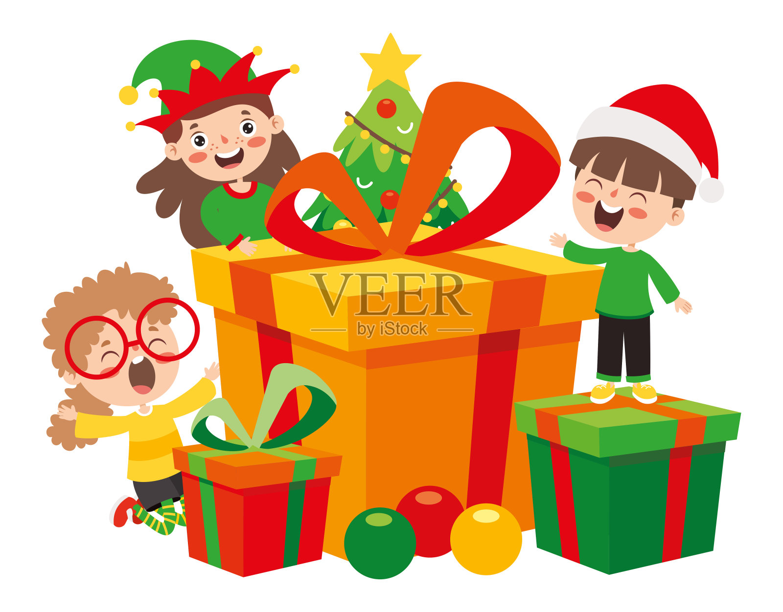 庆祝新年和圣诞节的孩子们插画图片素材