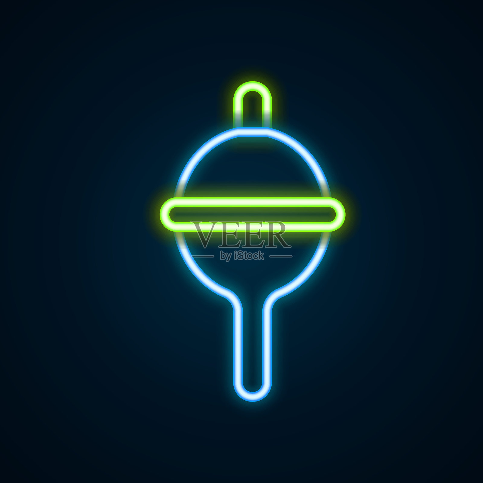 发光的霓虹灯线钓鱼浮动图标孤立在黑色的背景。渔具。色彩斑斓的轮廓的概念。向量插画图片素材