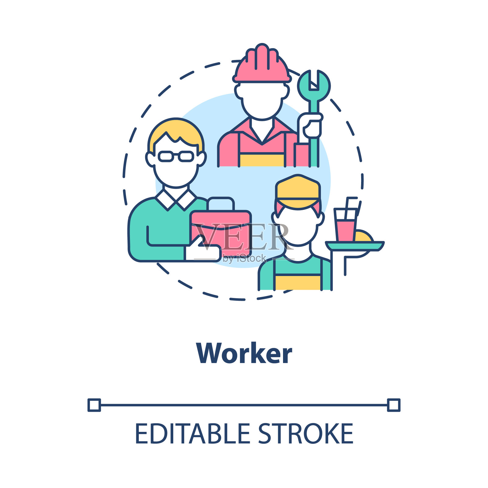 职工社会角色概念图标插画图片素材