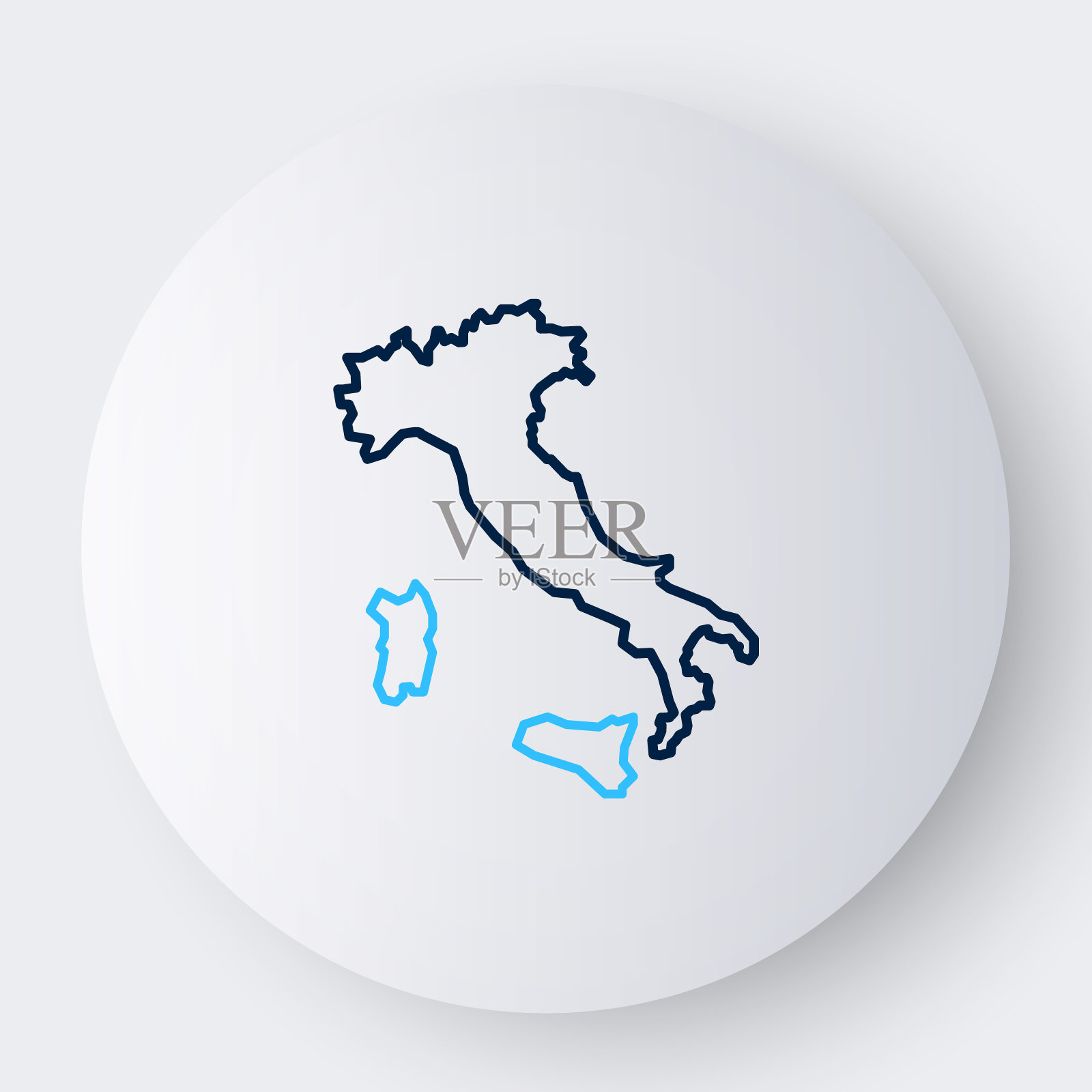 线地图的意大利图标孤立的白色背景。色彩斑斓的轮廓的概念。向量插画图片素材