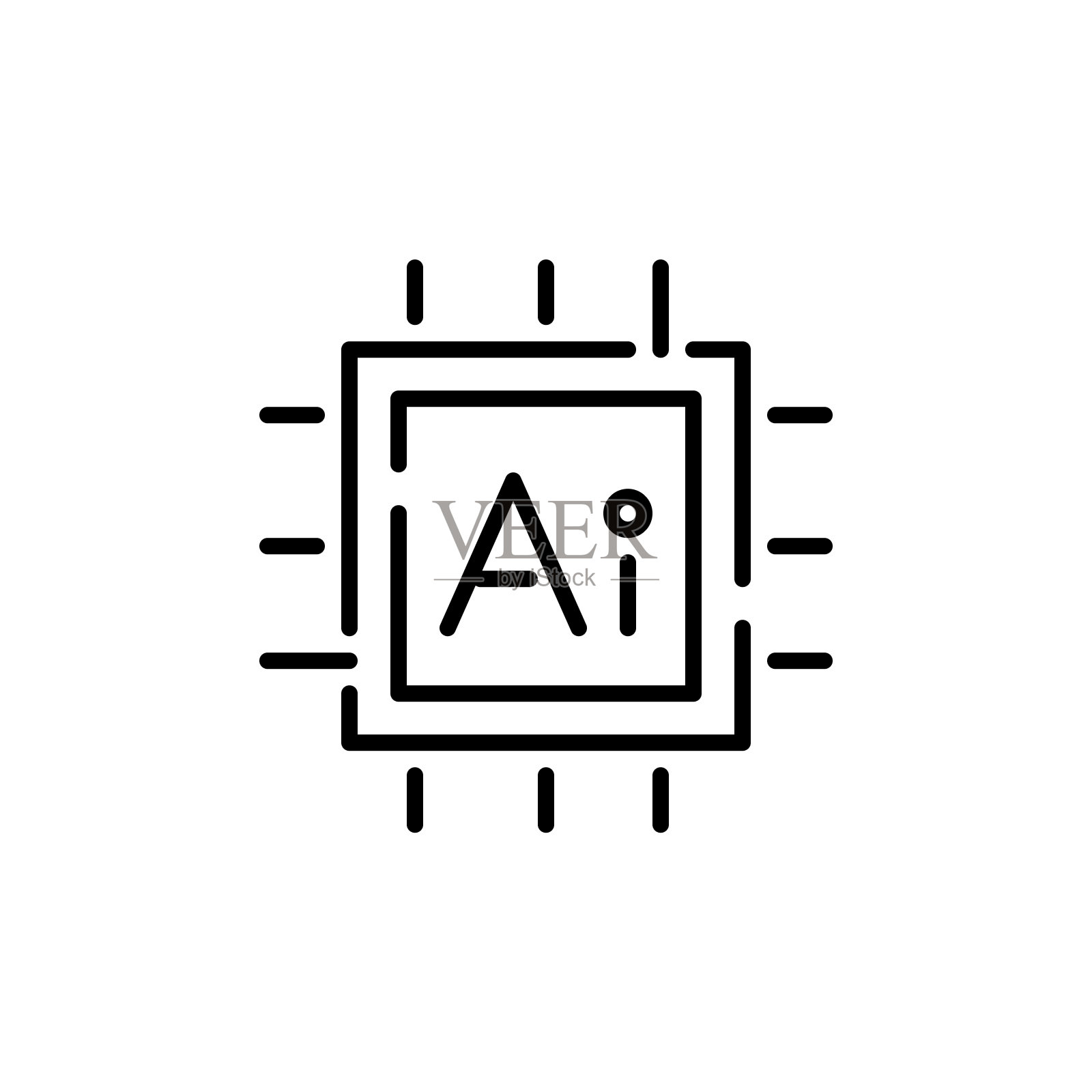 人工智能CPU图标。像素完美，可编辑的笔画插画图片素材