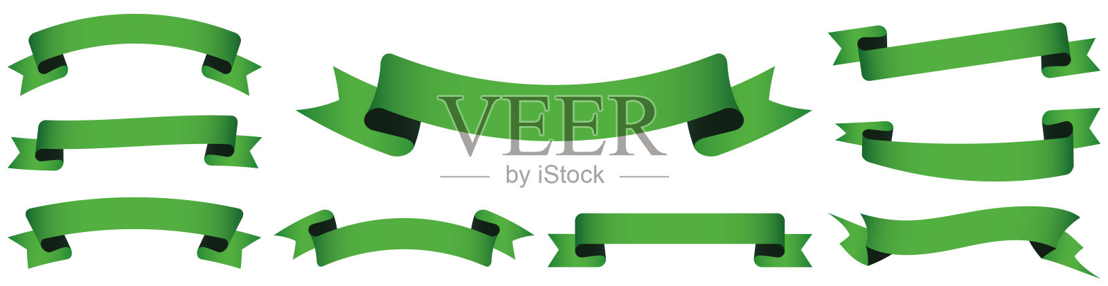 一套绿色的复古丝带横幅-矢量设计元素插画图片素材