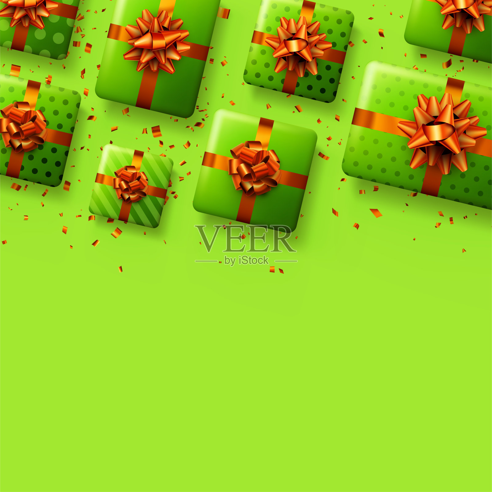 带红色蝴蝶结的绿色礼品盒。插画图片素材