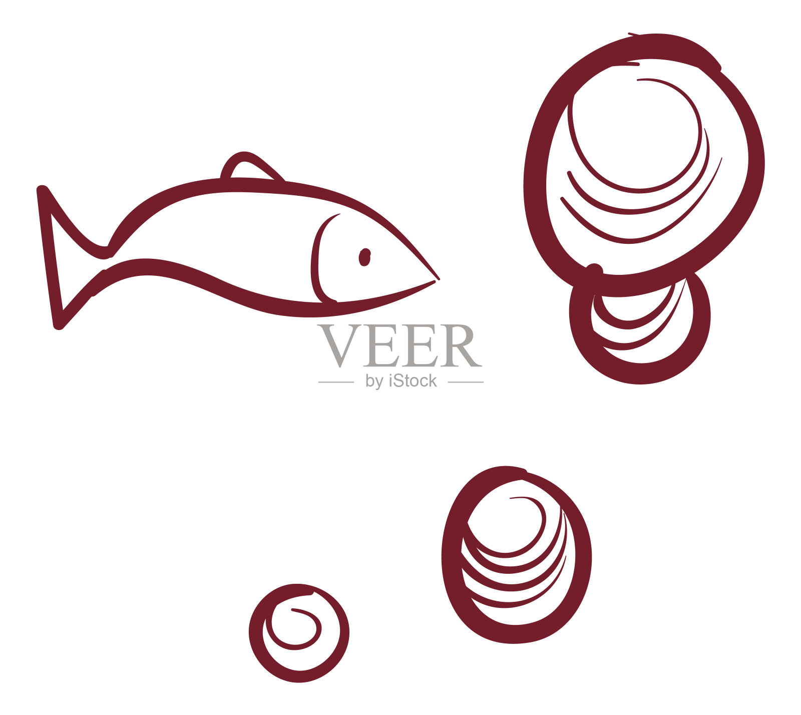 鱼和水泡泡手绘素描风格插画图片素材