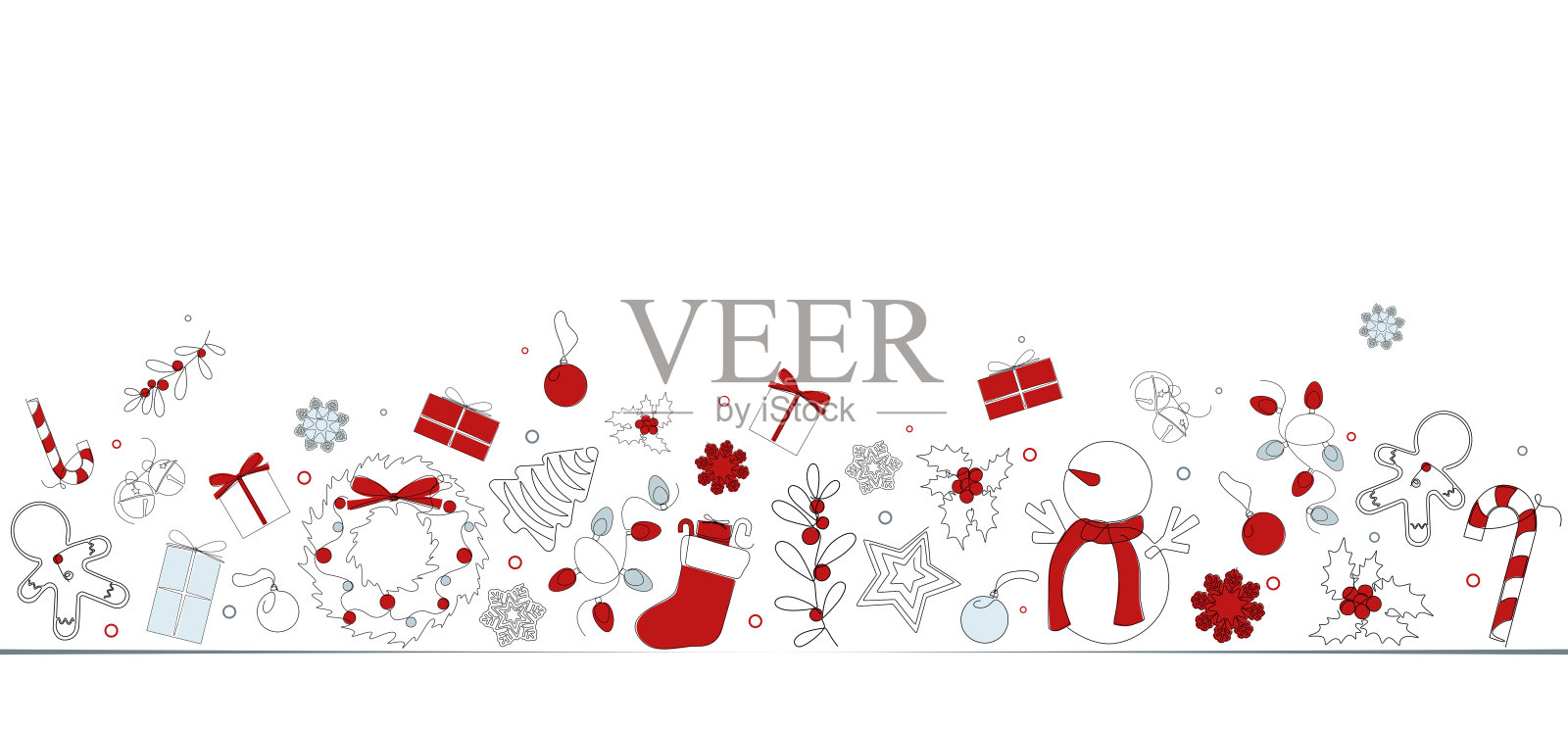 圣诞节红色和灰色水平背景与装饰在平设计插画图片素材