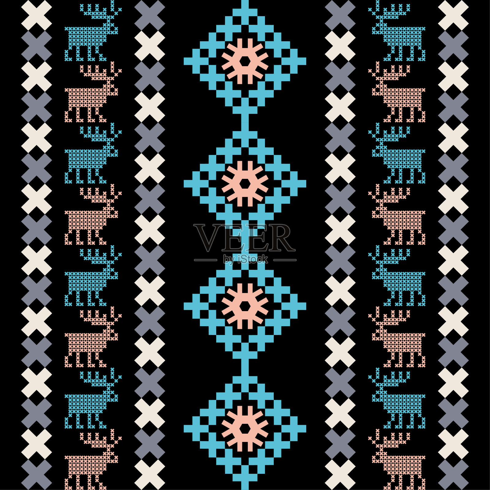 圣诞节的十字绣。雪花。无缝模式。假日织物。矢量插图的网页设计或打印。插画图片素材