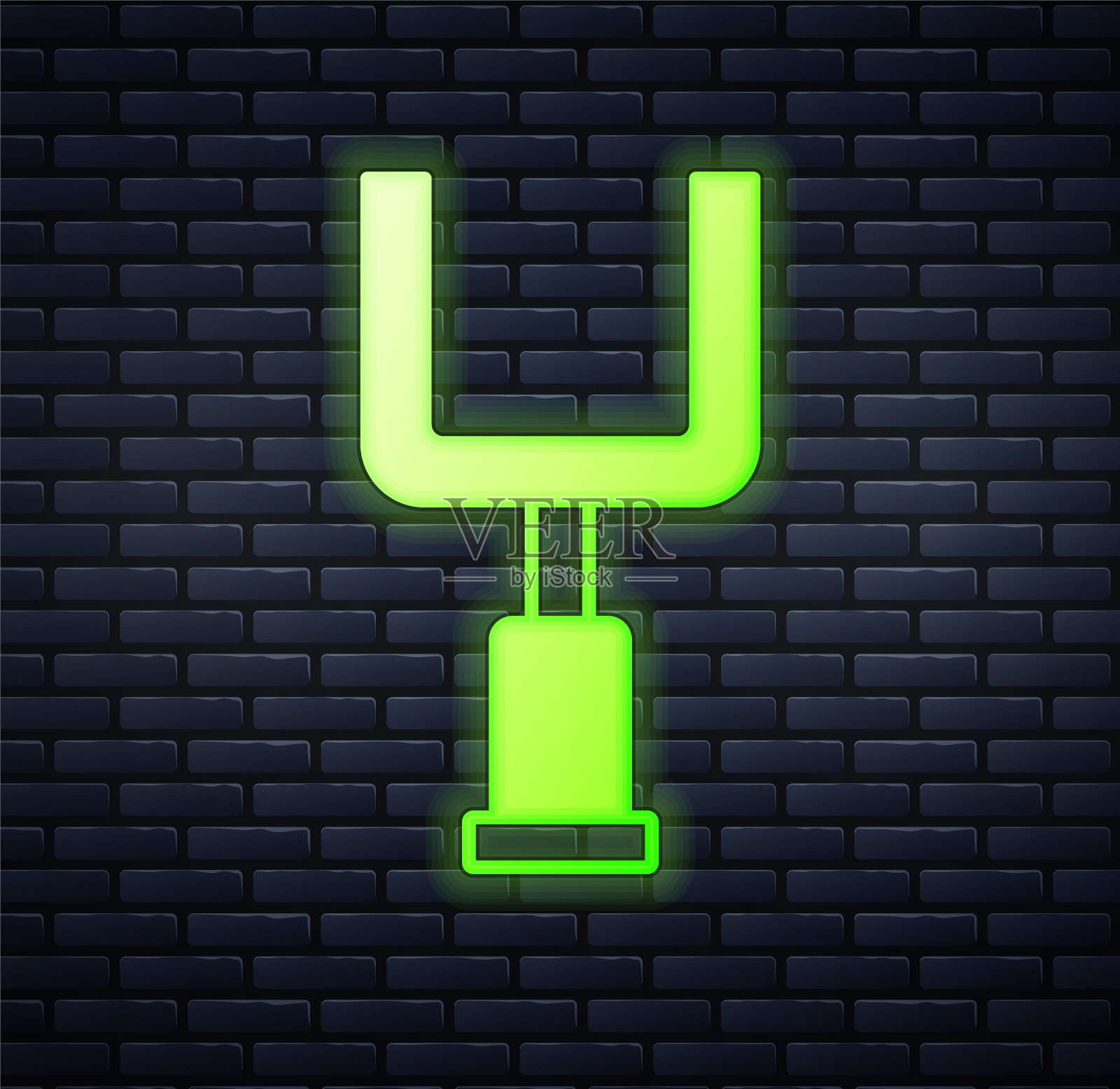 发光的霓虹灯美式足球球门图标孤立在砖墙的背景。向量插画图片素材