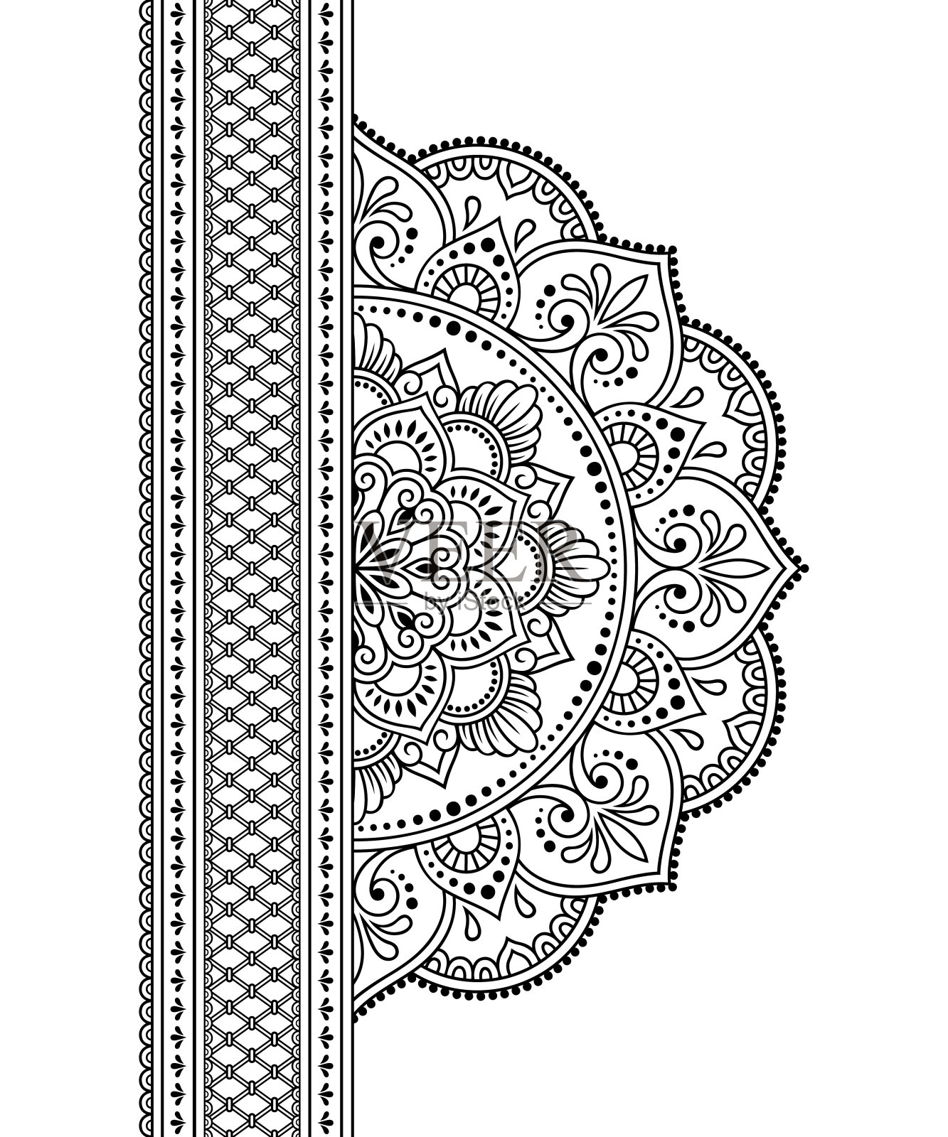 用于曼海蒂纹身的曼陀罗无缝边框装饰图案矢量插画插画图片素材