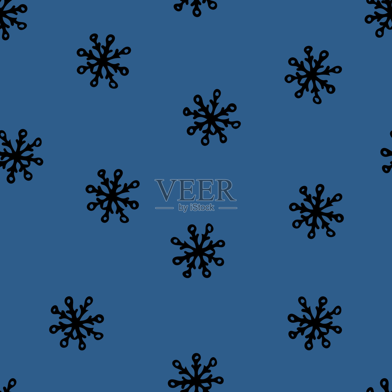 无缝图案与雪花在蓝色背景。插画图片素材