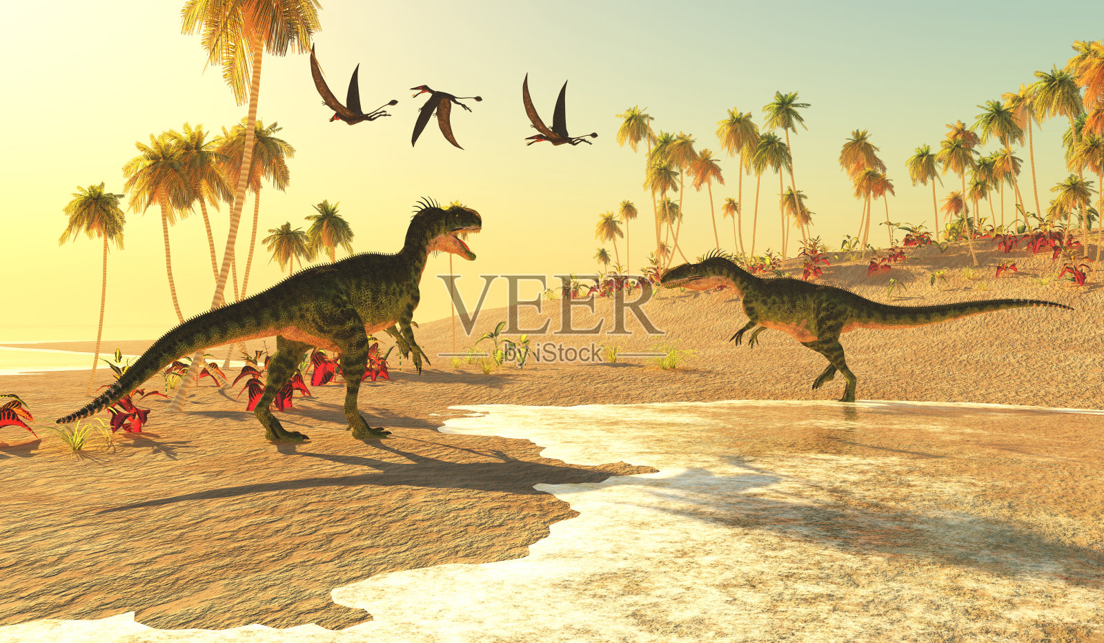 Monolophosaurus恐龙捕食照片摄影图片