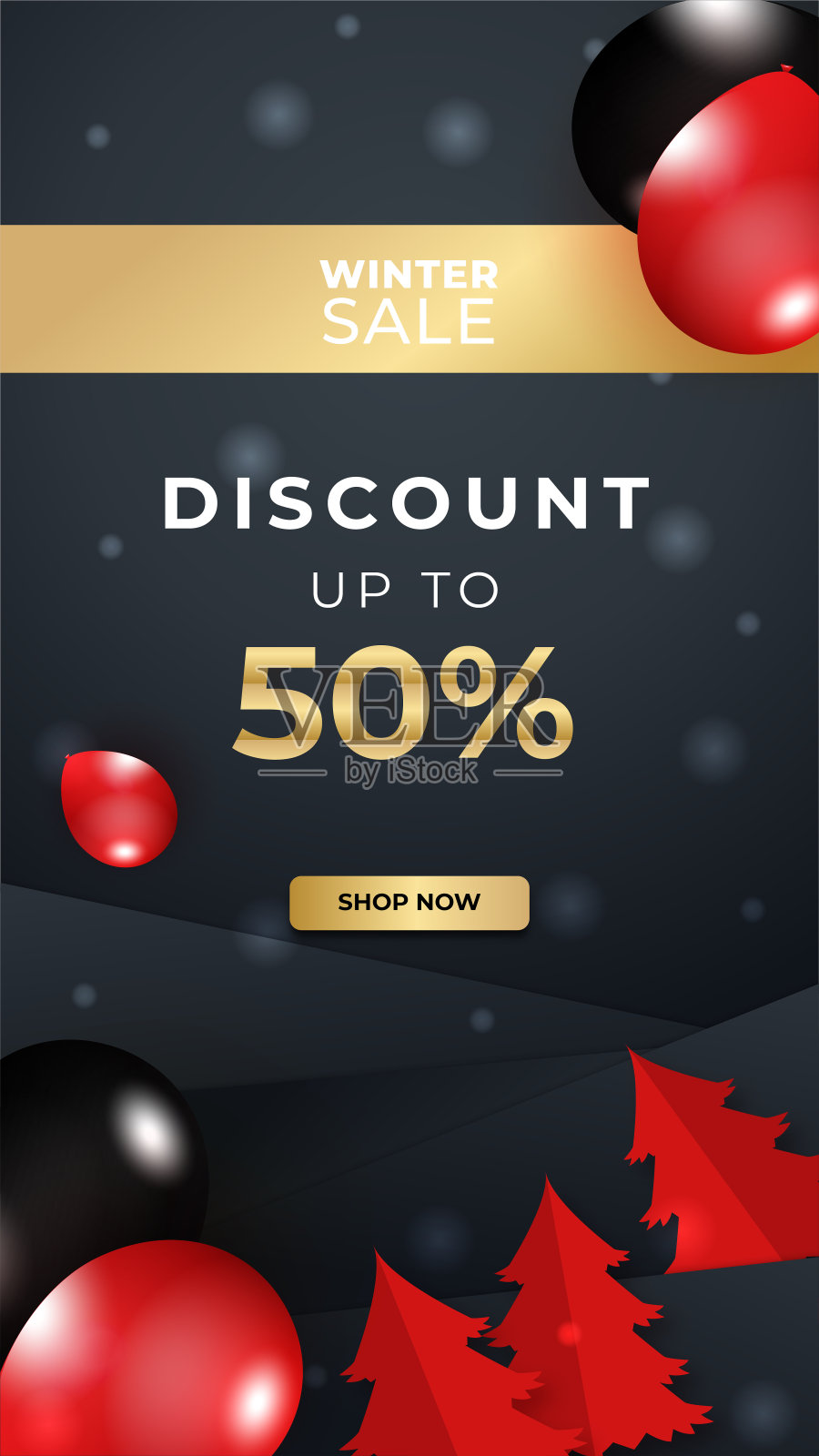 冬季圣诞节新年销售横幅或海报与折扣文本。社交网络故事的横幅背景模板。季节特价销售。矢量图设计模板素材