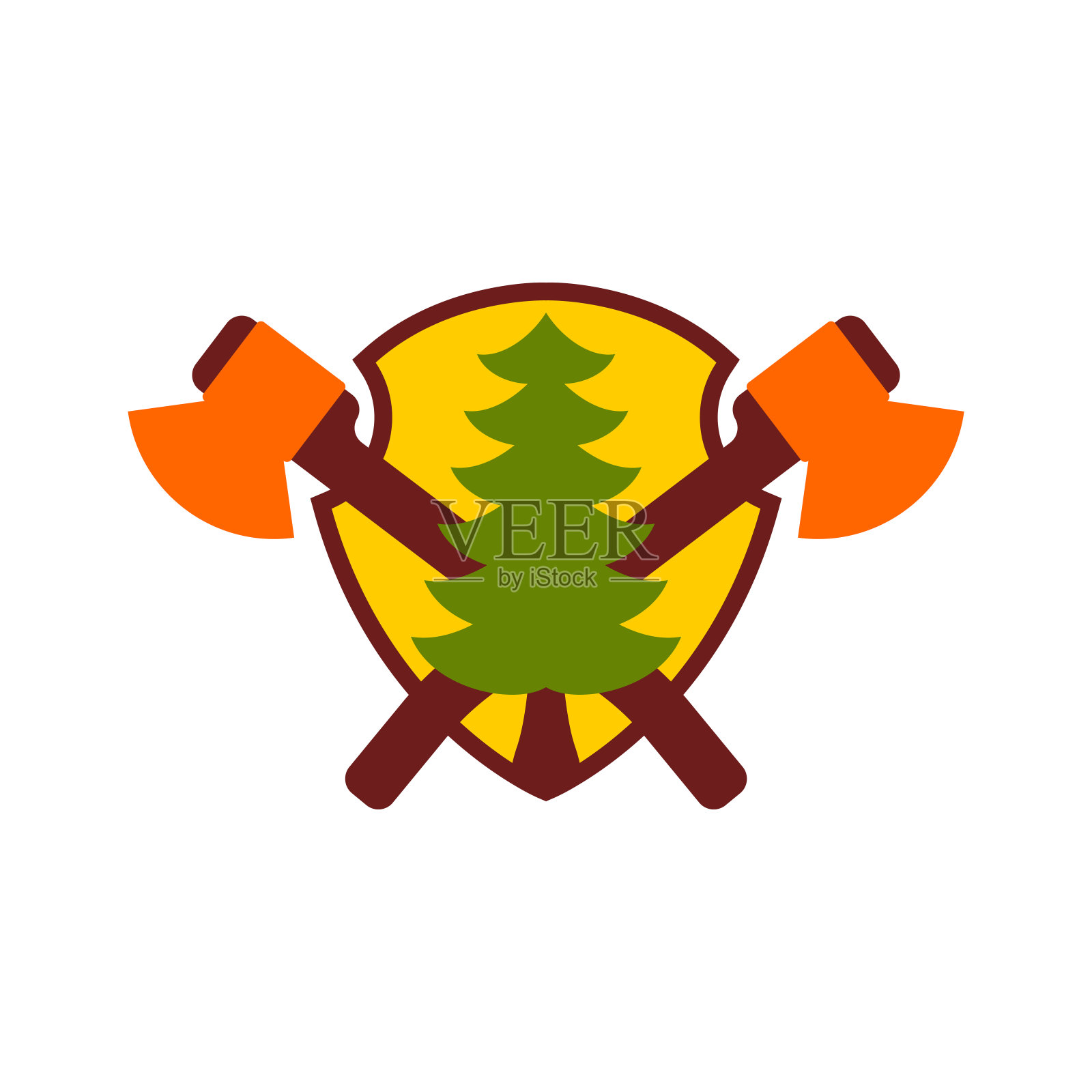 伐木工人象征木材和斧头。伐木工人签名圣诞树和斧头插画图片素材