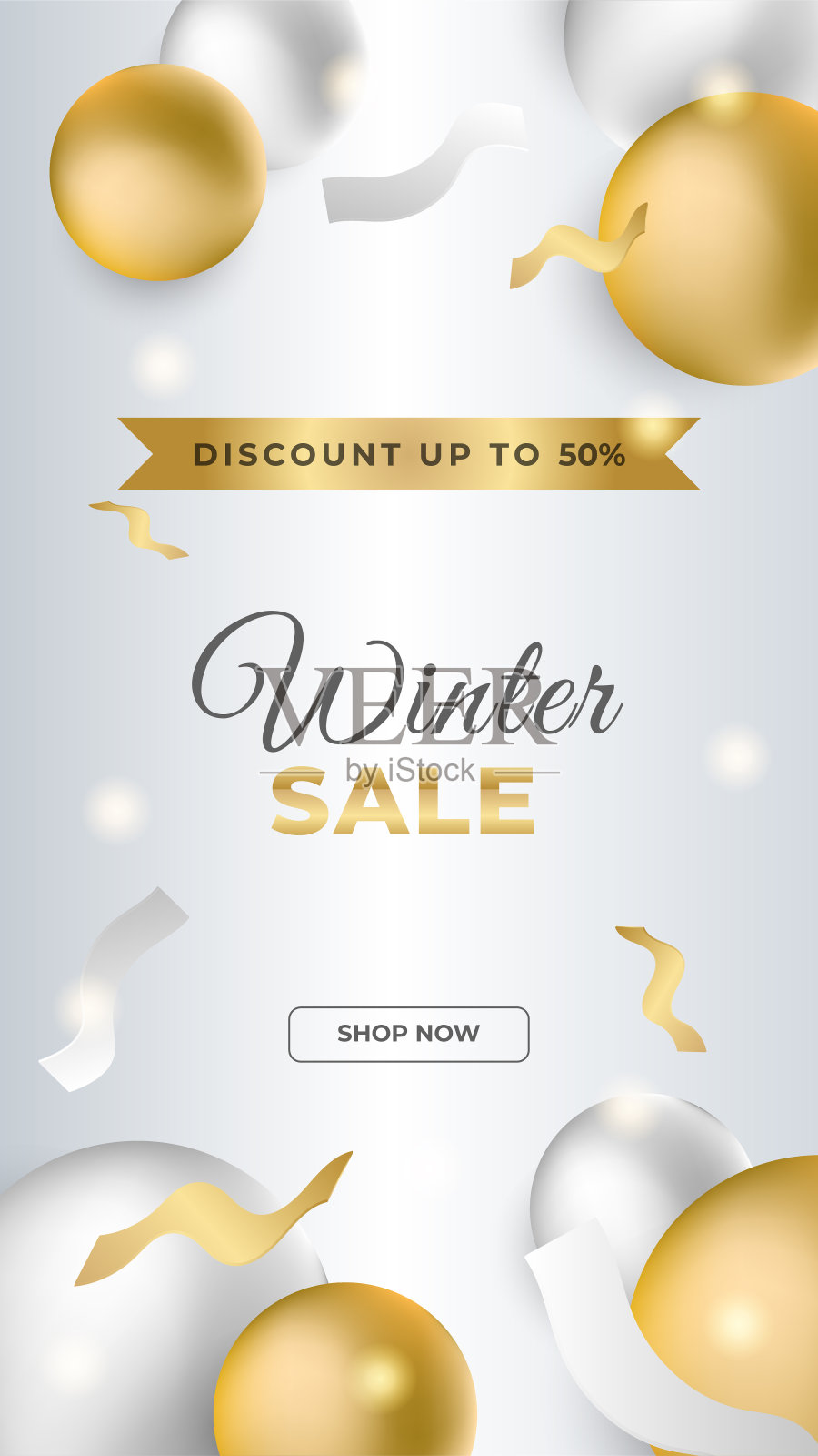 冬季圣诞节新年销售横幅或海报与折扣文本。社交网络故事的横幅背景模板。季节特价销售。矢量图插画图片素材