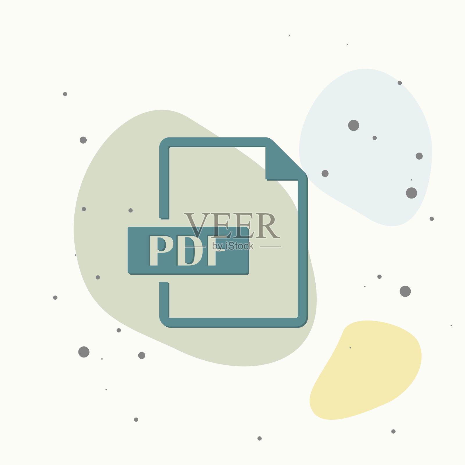 PDF图标。下载pdf文档。矢量彩色图标在多色背景。插画图片素材