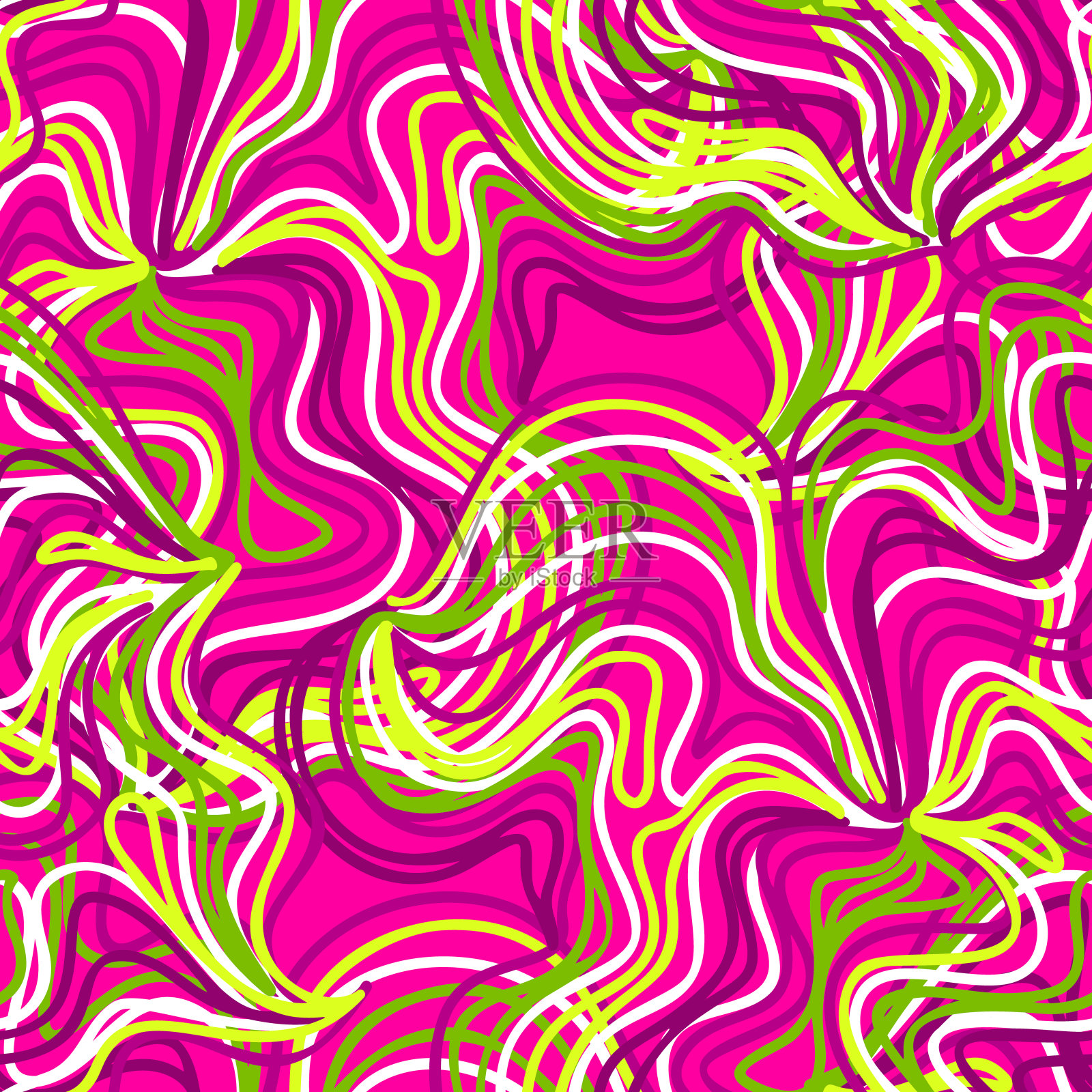 抽象现代无缝图案与扭曲的颜色线条。漩涡艺术波浪元素。艺术背景。明亮的图形概念。印象派纠结的线条质感。插画图片素材