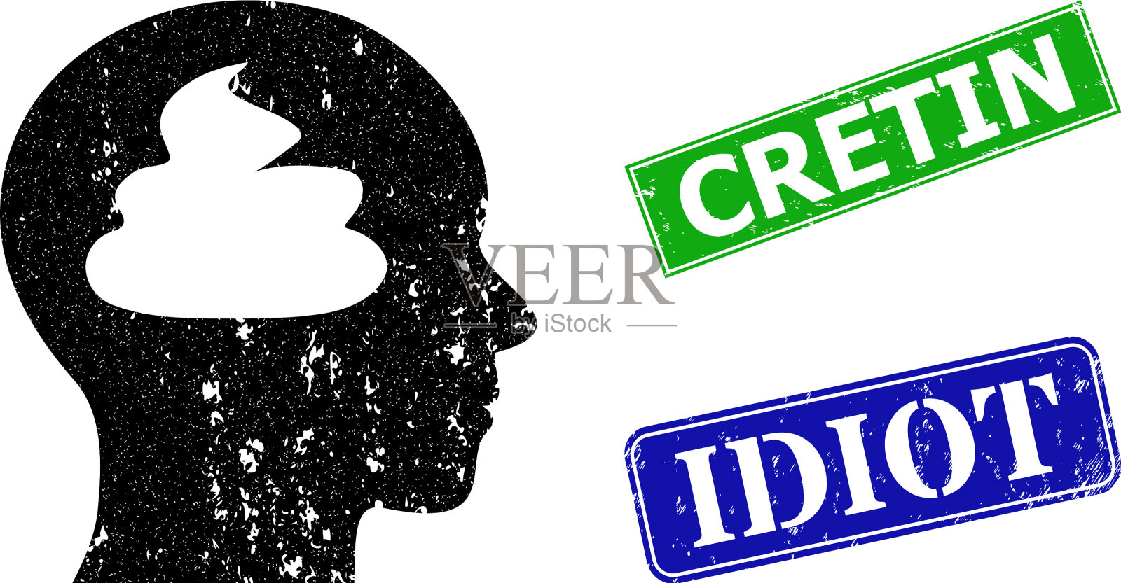 垃圾大脑垃圾图标和垃圾白痴印记插画图片素材