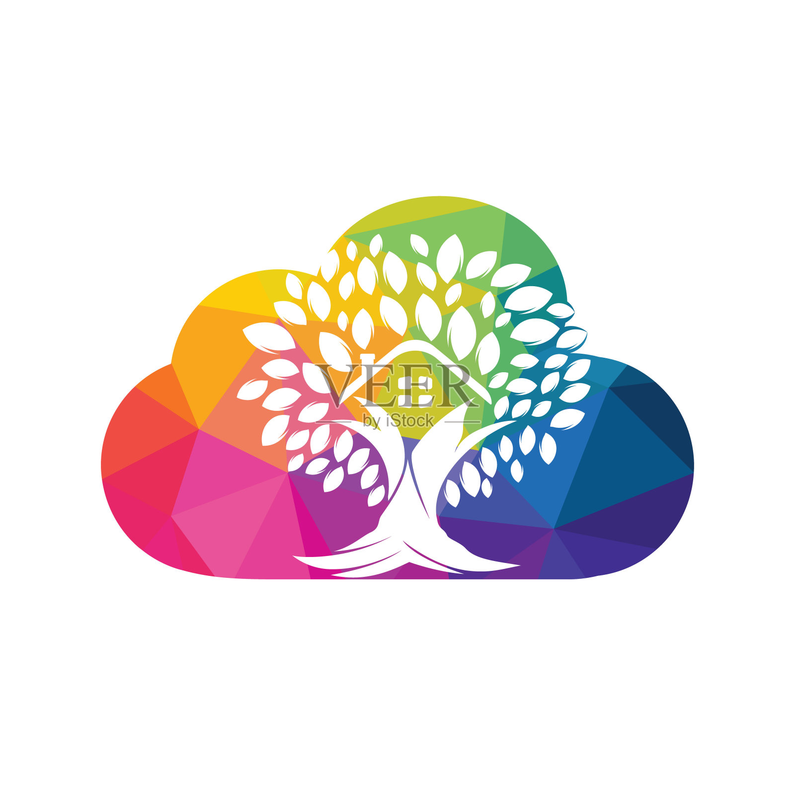 云树屋标志设计。生态房屋矢量标志设计。插画图片素材