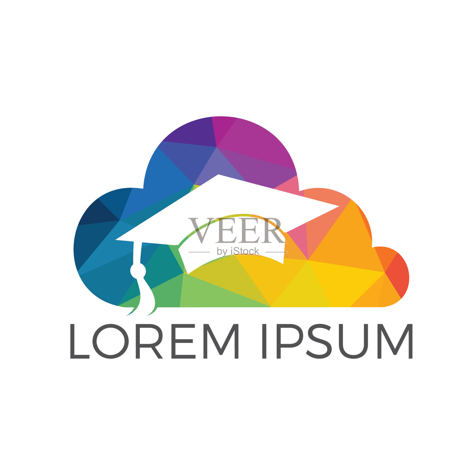 云和毕业帽标志设计。机构和教育矢量标志设计。插画图片素材