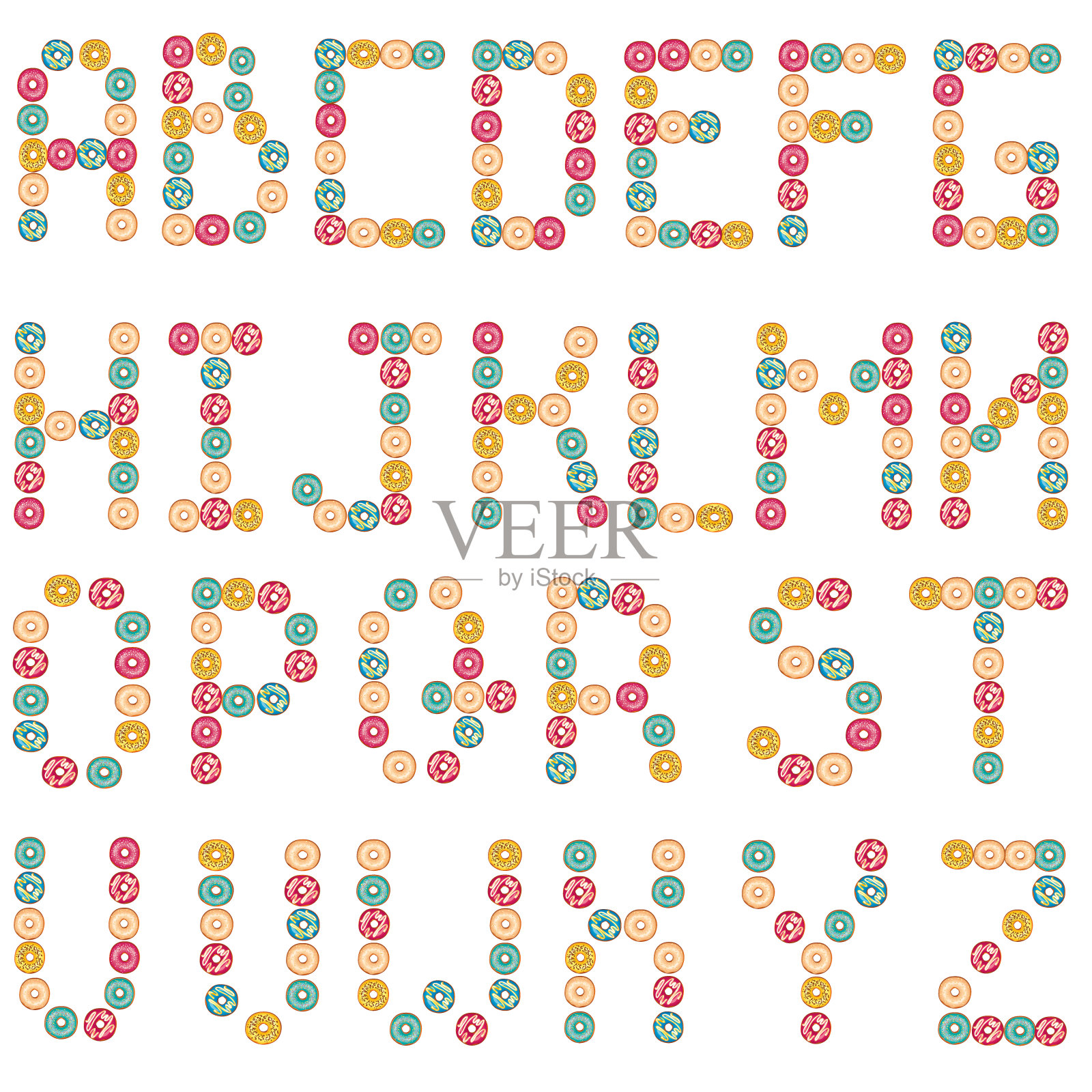 彩色釉的油炸圈饼插画图片素材