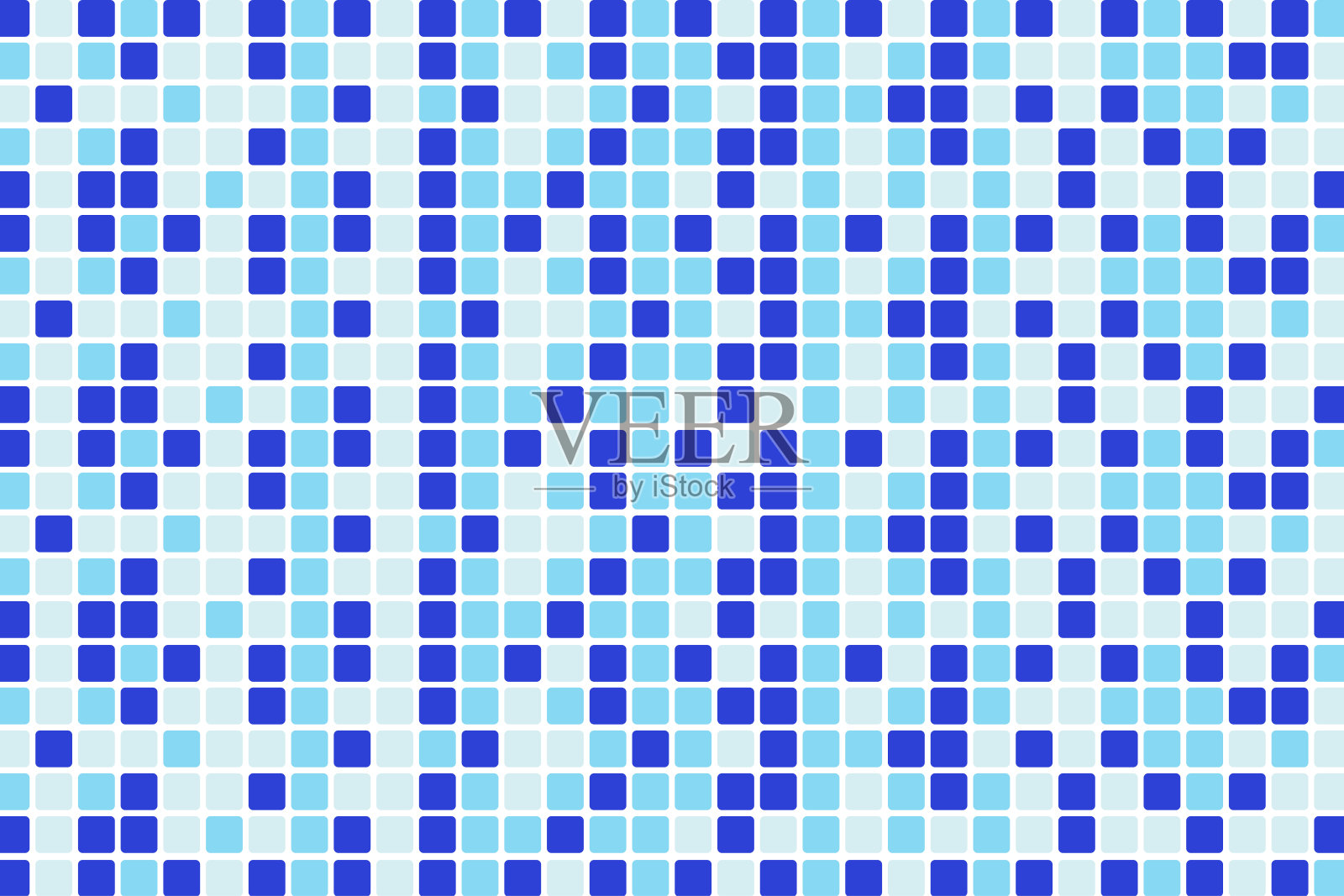 抽象的蓝色方块在白色背景上，蓝色像素图案插画图片素材