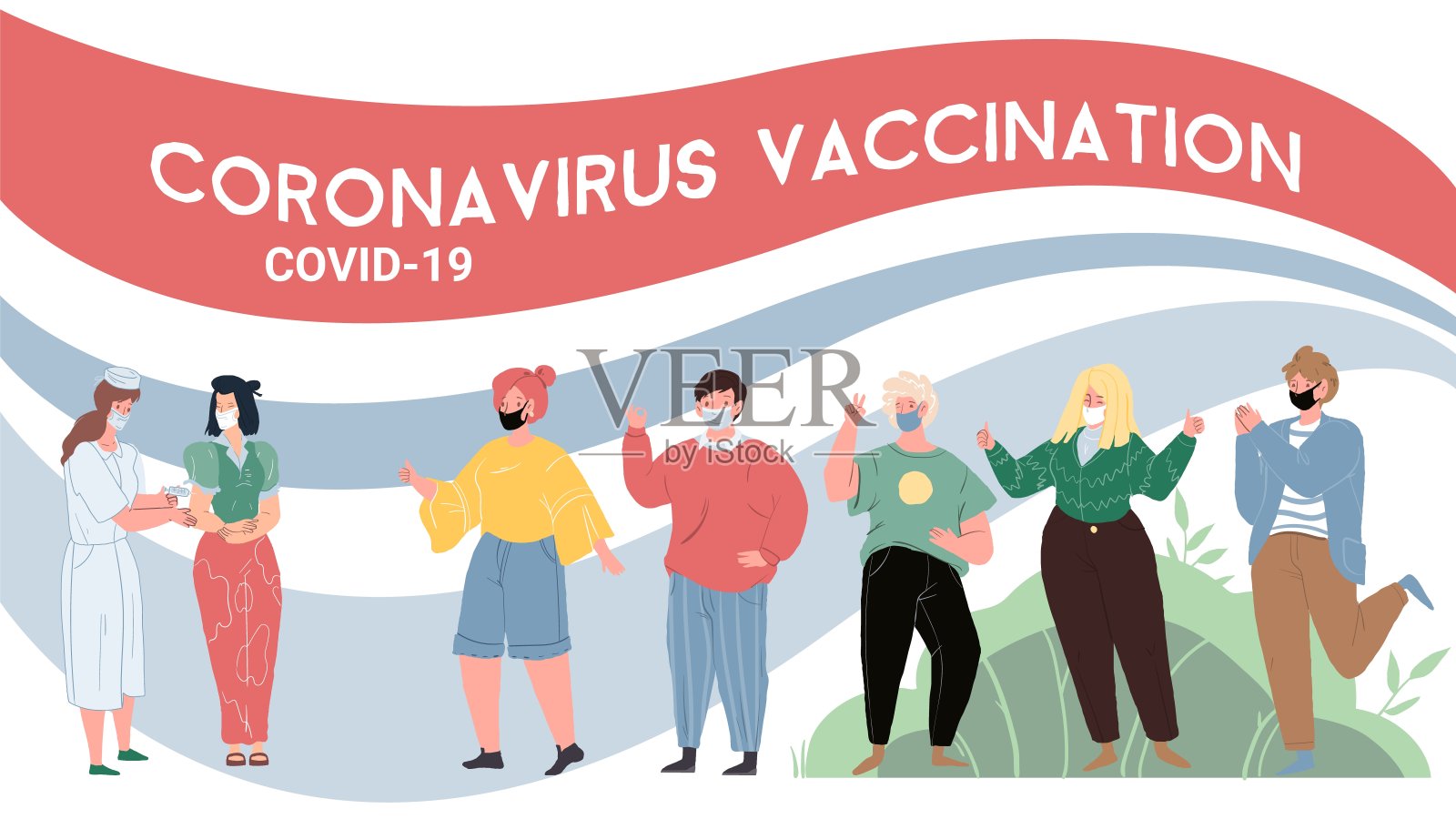 平面卡通医生和患者人物，疫苗接种和冠状病毒预防矢量插画概念插画图片素材