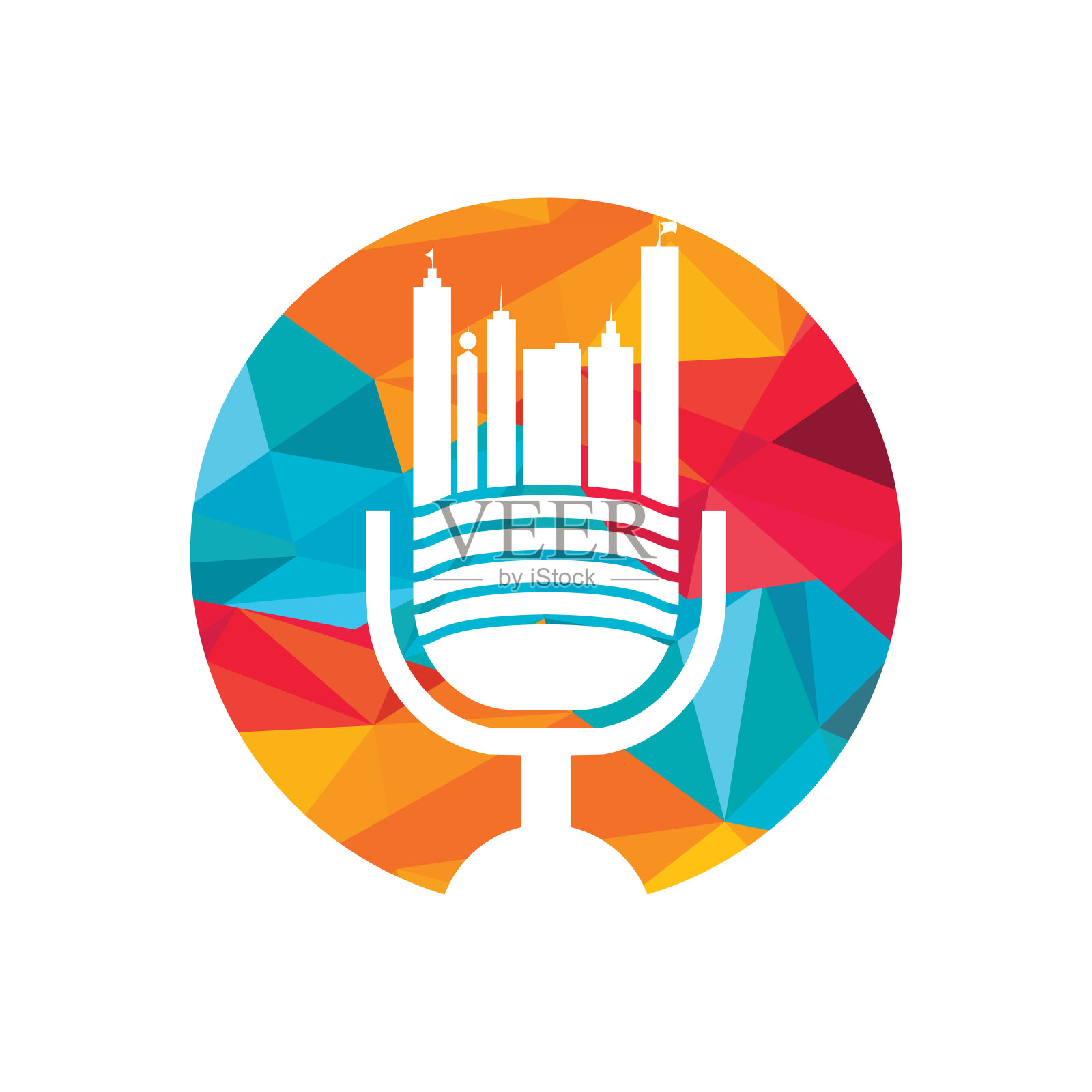 城市播客矢量标志设计模板。播客城市标志概念。插画图片素材