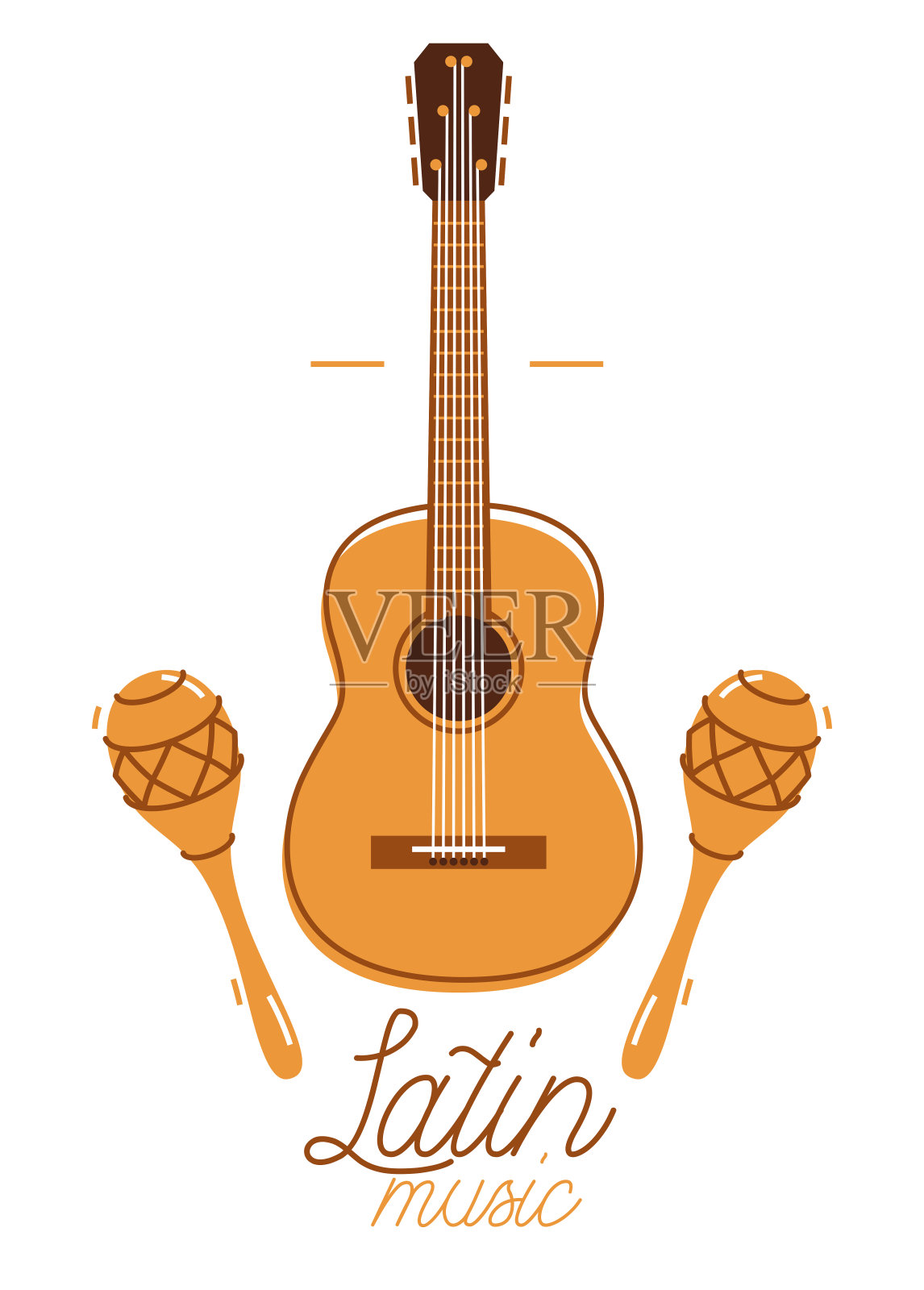 拉丁音乐标志或矢量平面风格插图孤立的标志，原声吉他标志录音厂牌或工作室或乐队。插画图片素材