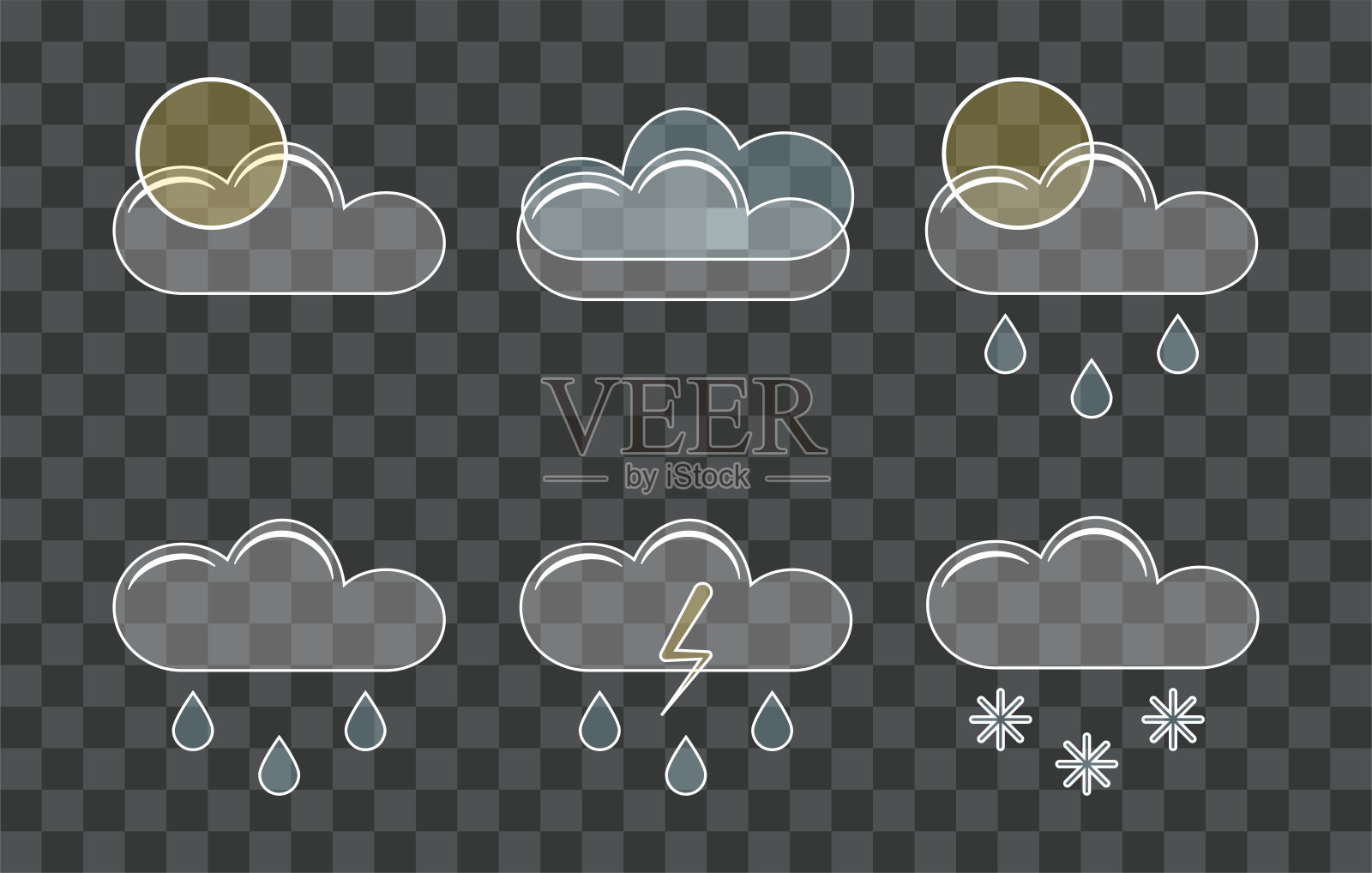 透明的天气图标与白色的轮廓插画图片素材