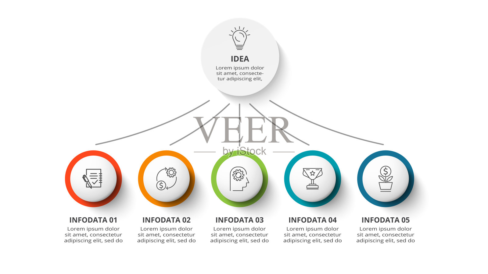 信息图的概念与5个步骤，选项，零件或过程。业务数据可视化。插画图片素材