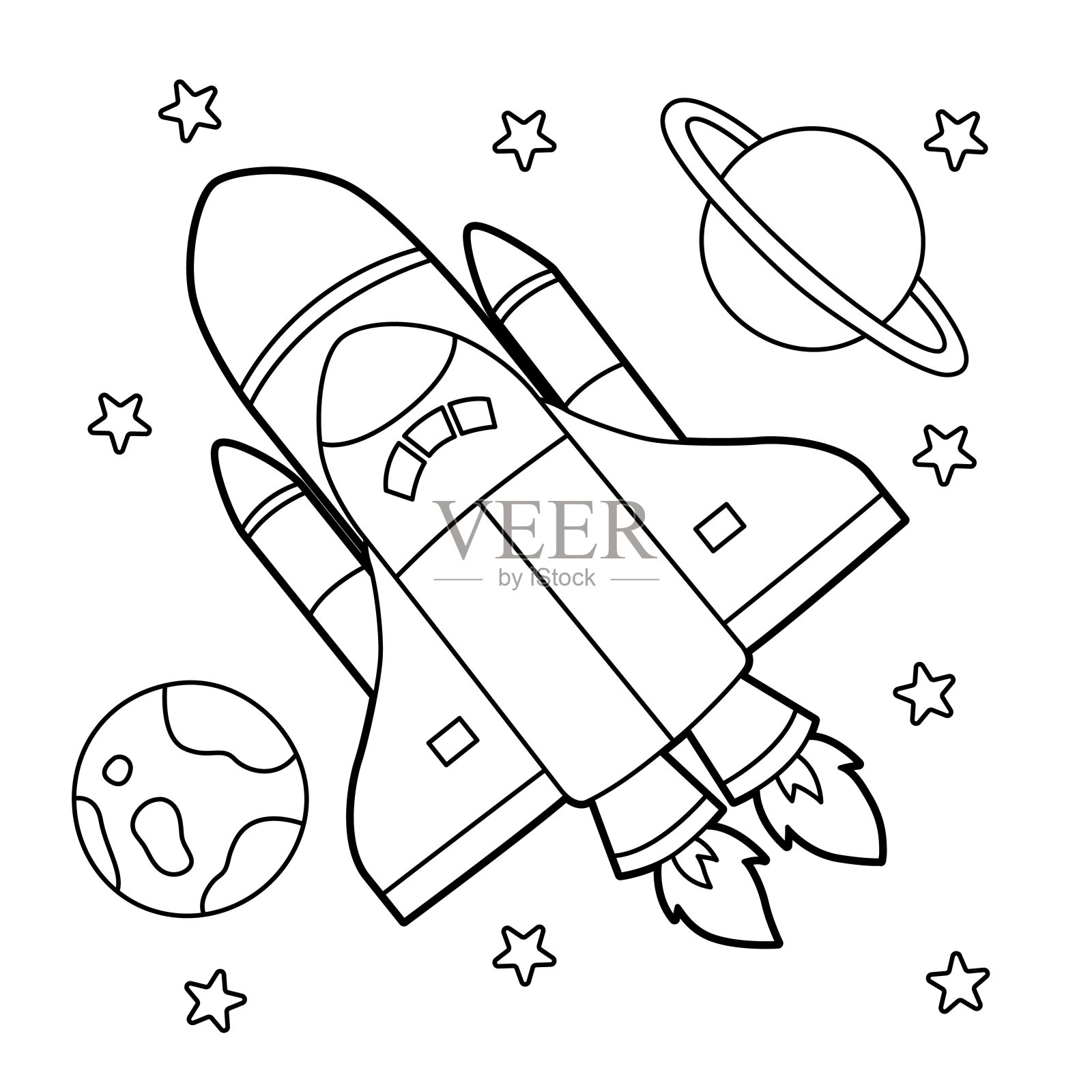 火箭着色页的孩子插画图片素材