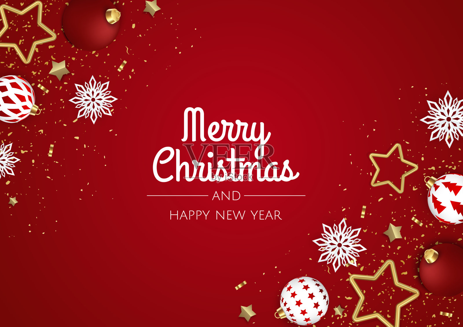 圣诞快乐，恭贺新禧。圣诞节日的背景与现实的3d对象，白色和金色的球。设计模板素材