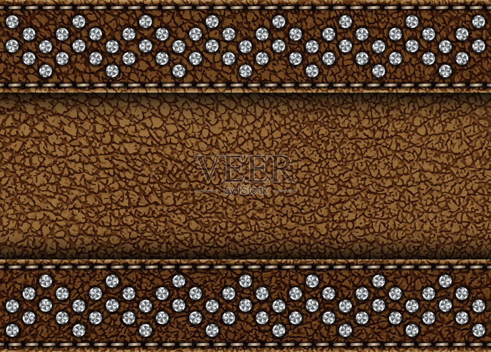 矢量海报与棕色皮革条纹与缝线和银亮片插画图片素材