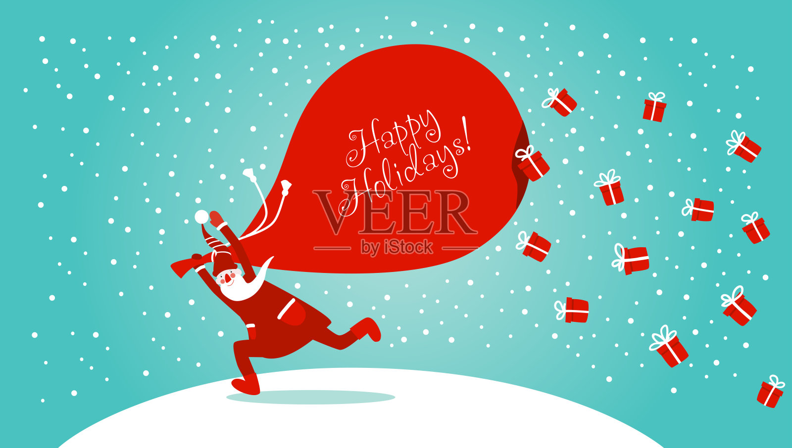 有趣的圣诞老人带着礼物插画图片素材