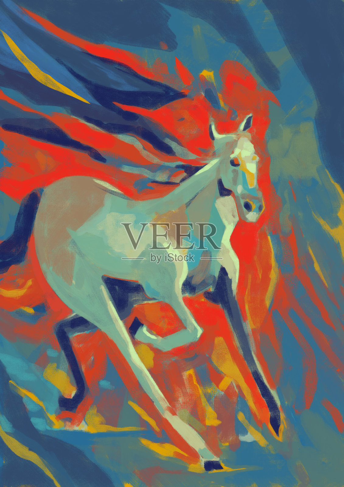 轻松的火马奔跑与现代涂鸦,插画,马画和坏屁股