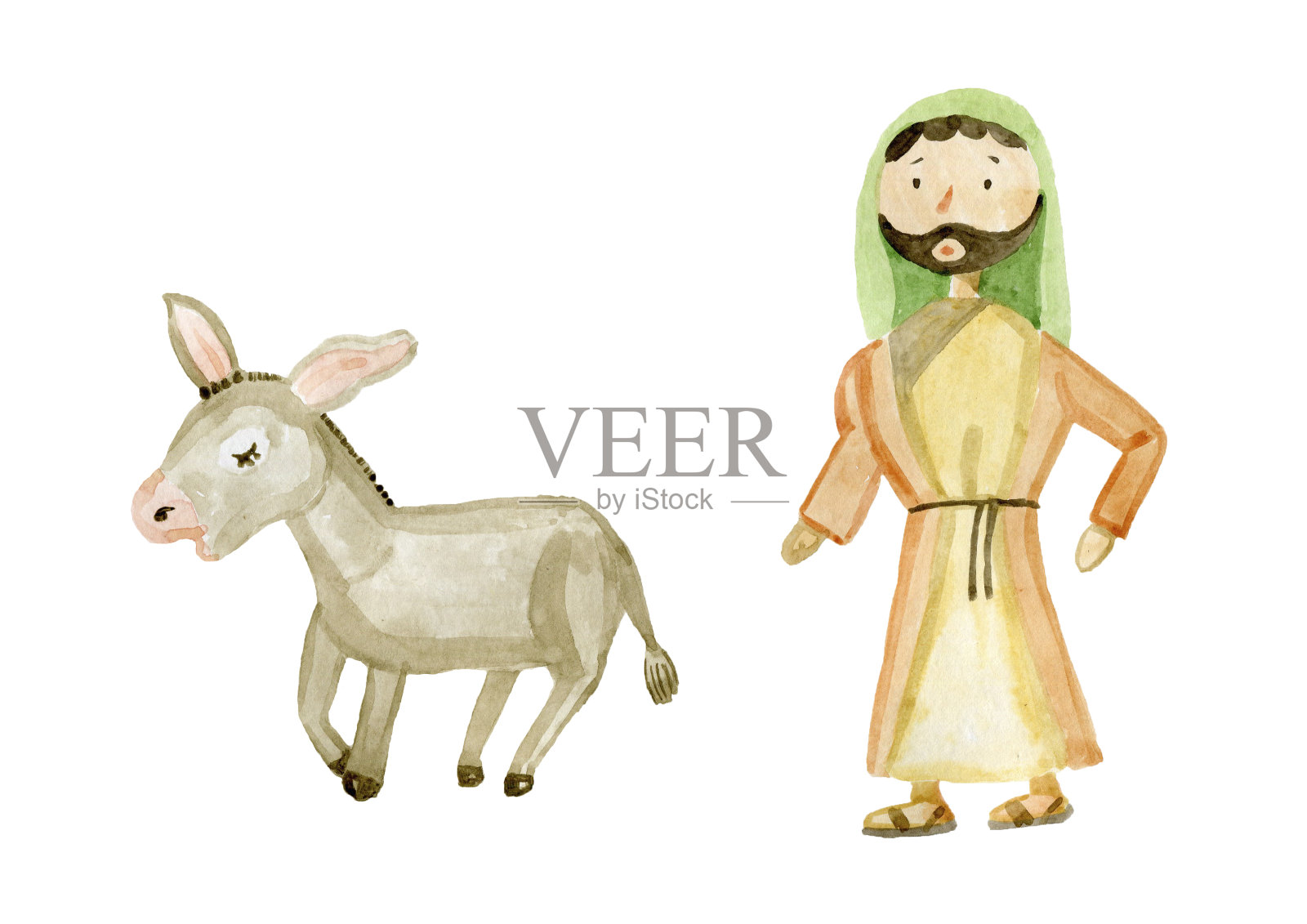 圣诞节基督诞生的场景。Iosiv，绵羊，驴，公牛。孤立的元素,剪纸艺术插画图片素材