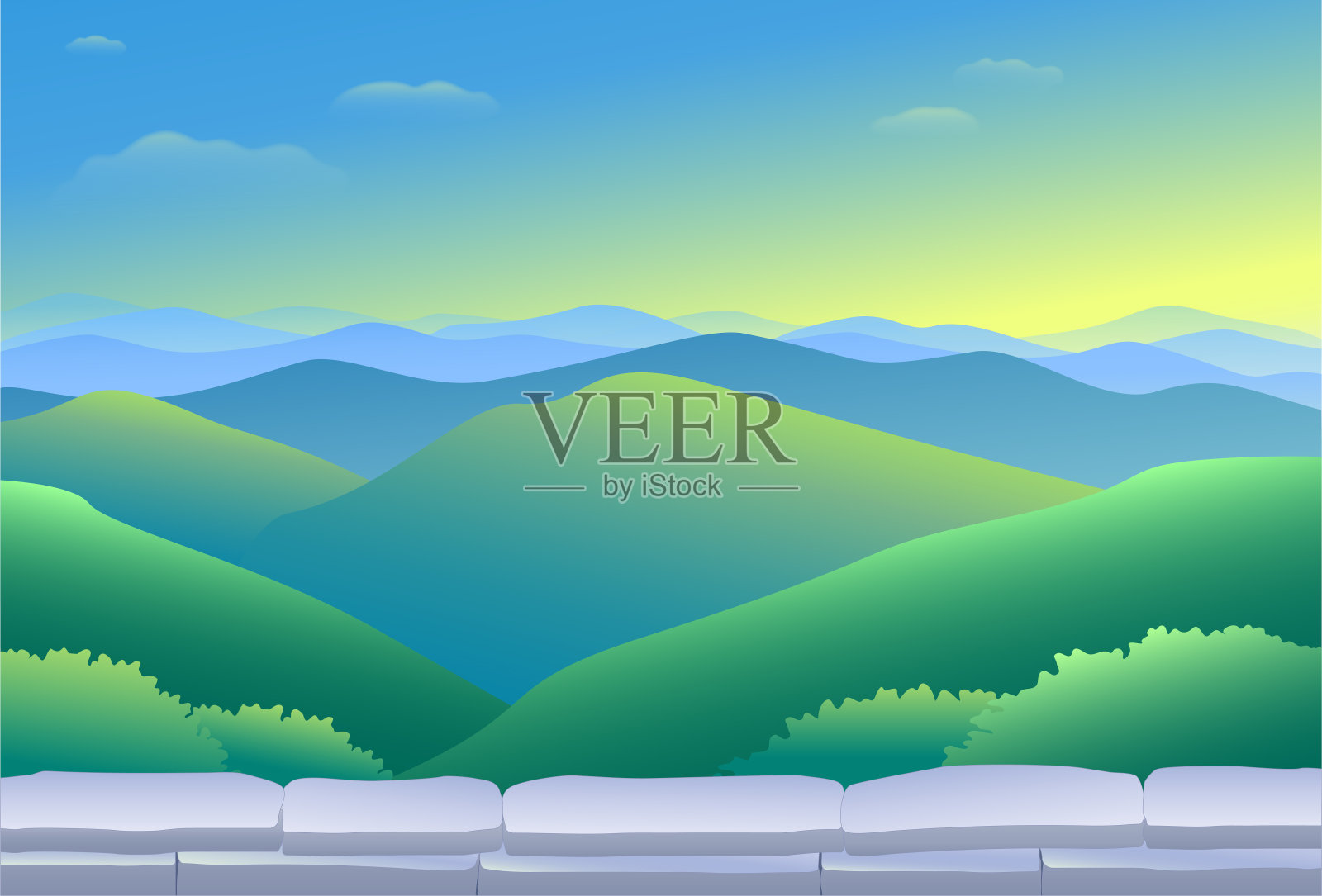 蓝岭山脉早晨背景插画图片素材